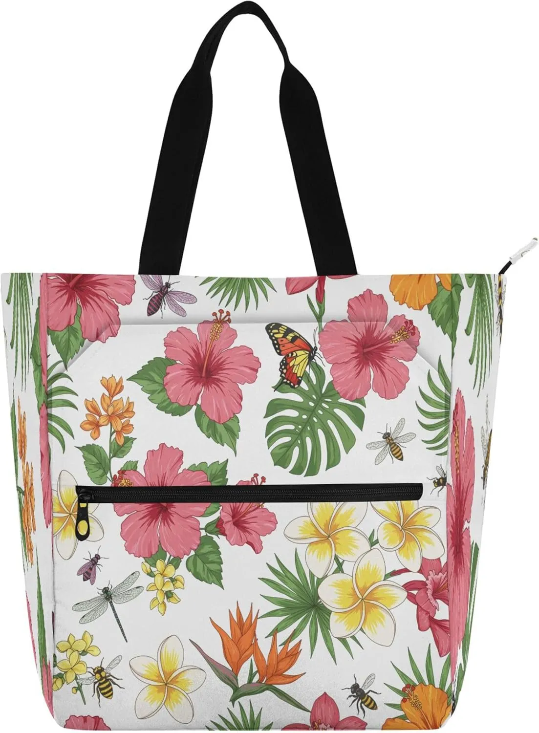 Burbuja Tropic Flowers Tote Bag for Women, Waterproof Tote Bag with Zipper Inner Pocket Handbag for Book Lovers Birthday Gift