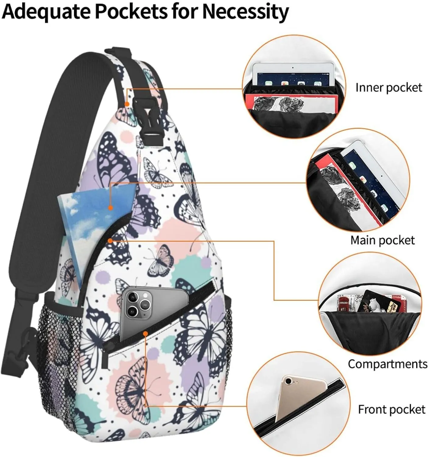 Butterfly Sling Backpack Shoulder Chest Bag For Men Women Hiking Travel Crossbody Daypack