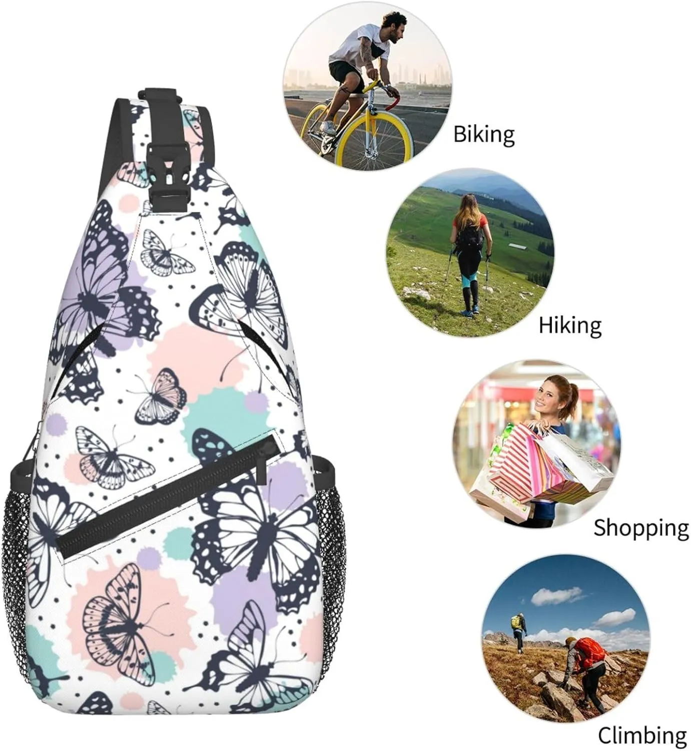 Butterfly Sling Backpack Shoulder Chest Bag For Men Women Hiking Travel Crossbody Daypack