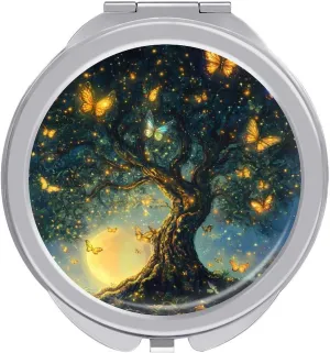 Butterfly Tree of Life Compact Makeup Mirror Mini Foldable Cosmetic Mirror Portable Travel Mirror for Purse Pocket