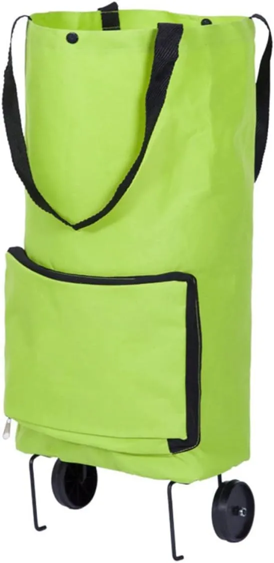 Cabilock 1Pc Folding Grocery Cart Bag Collapsible Tugboat Shopping Tote with Wheels Capacity Oxford Cloth Market Trolley for Shopping Travel and Picnics Green