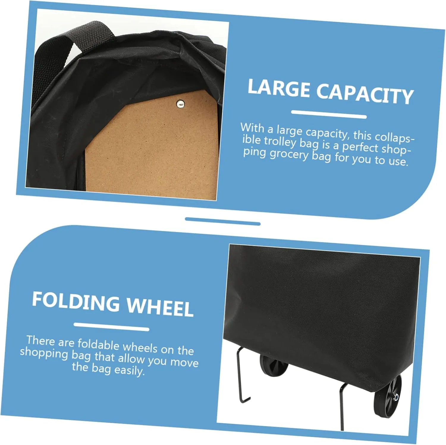 Cabilock Collapsible Trolley Bag Folding Shopping Bag with Wheels Foldable Grocery Bag Laundry Bag