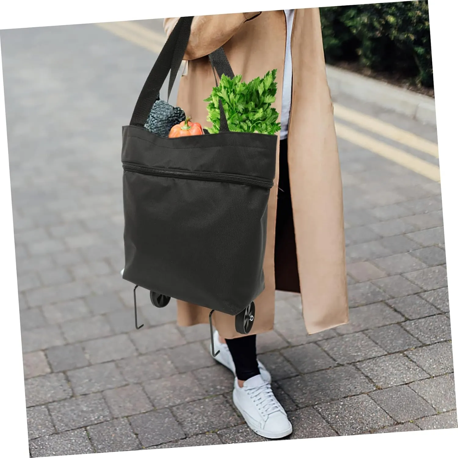Cabilock Collapsible Trolley Bag Folding Shopping Bag with Wheels Foldable Grocery Bag Laundry Bag