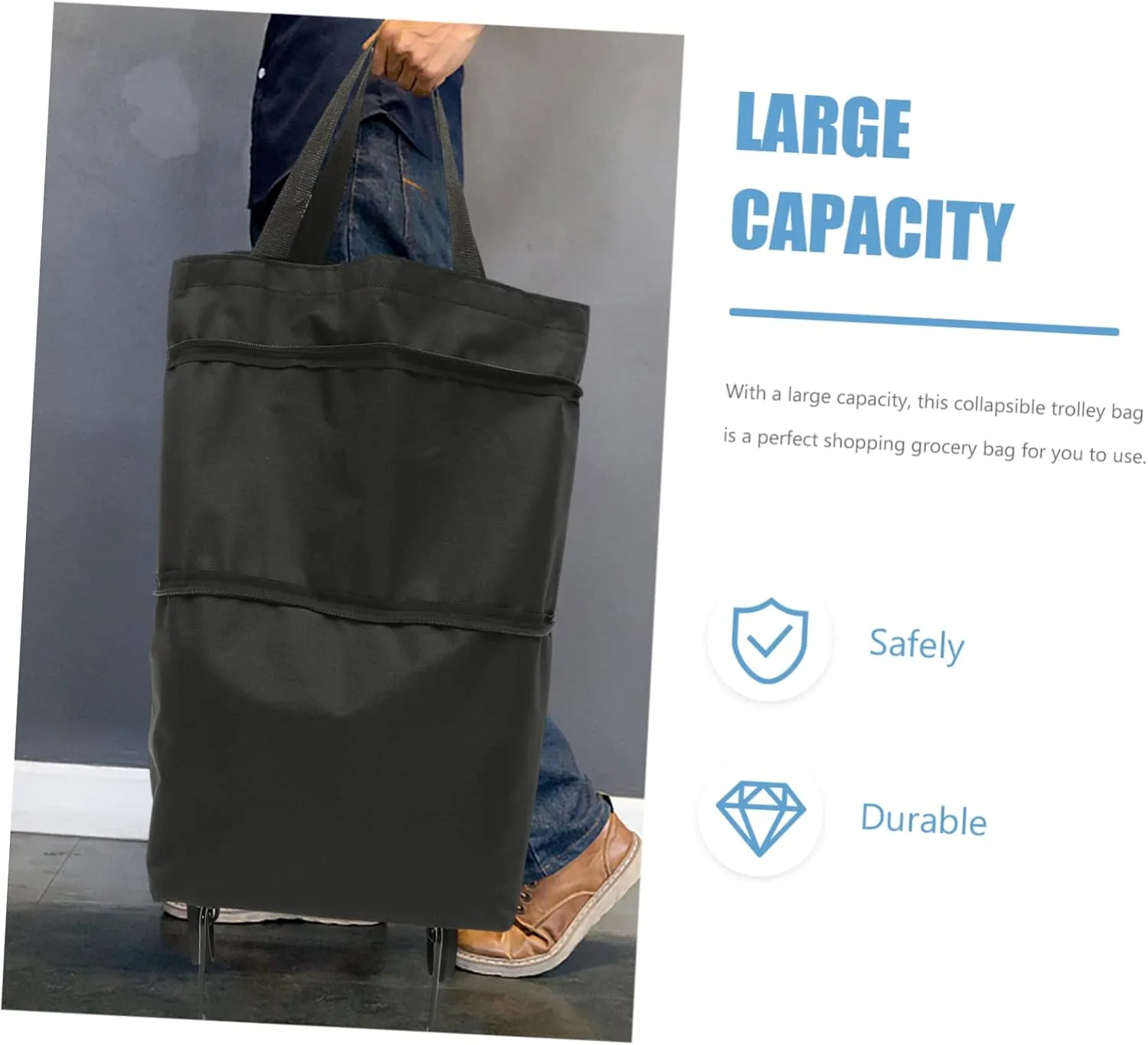 Cabilock Collapsible Trolley Bag Folding Shopping Bag with Wheels Foldable Grocery Bag Laundry Bag