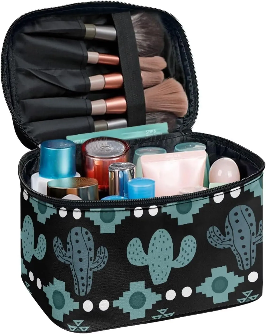 Cactus Cosmetic Makeup Bag for Women Girls Zipper Toiletry Storage Bag Large Capacity Brushes Organizer Case with Handle Easy to Clean for Weekend Getaways, Vacations