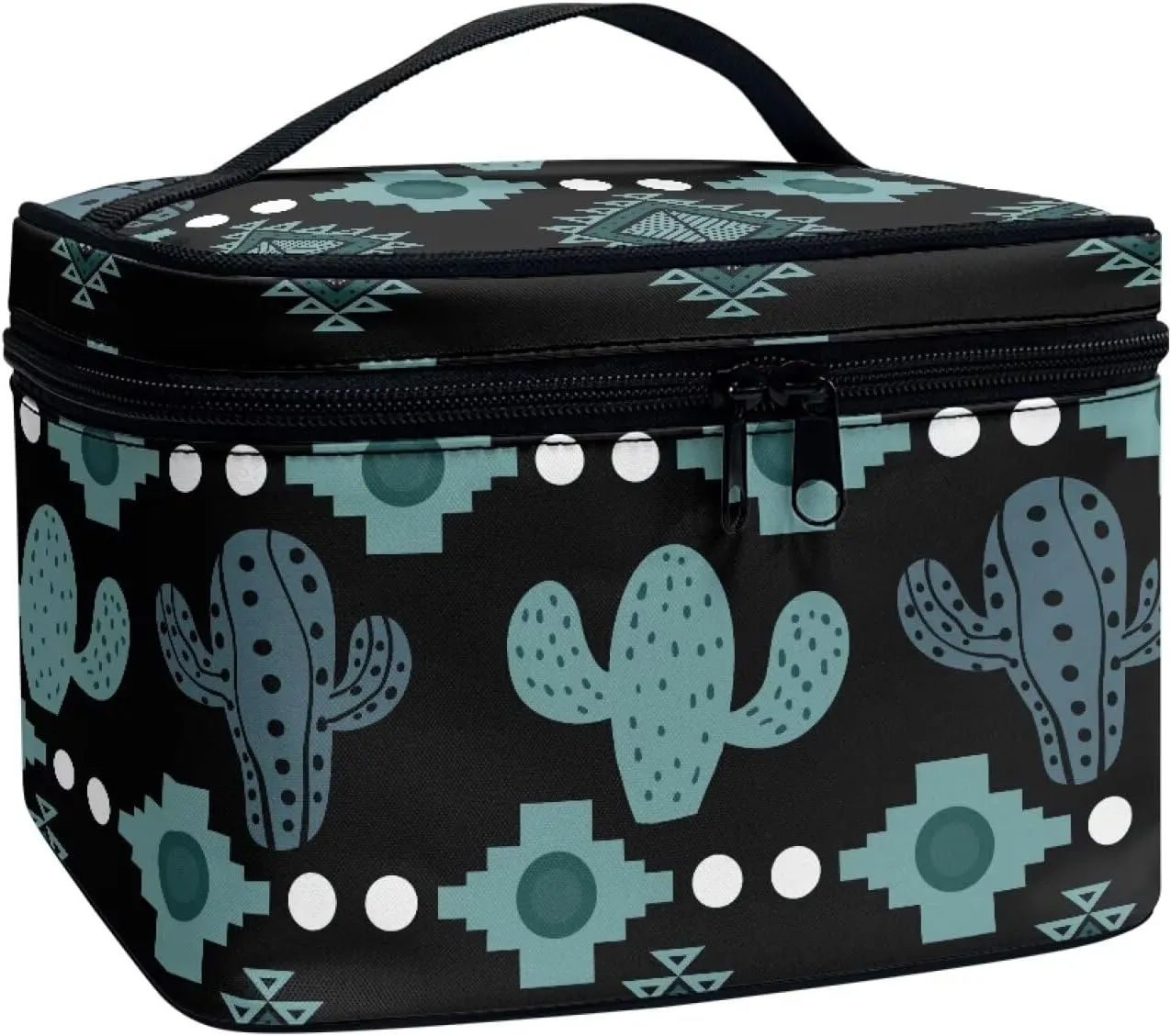 Cactus Cosmetic Makeup Bag for Women Girls Zipper Toiletry Storage Bag Large Capacity Brushes Organizer Case with Handle Easy to Clean for Weekend Getaways, Vacations