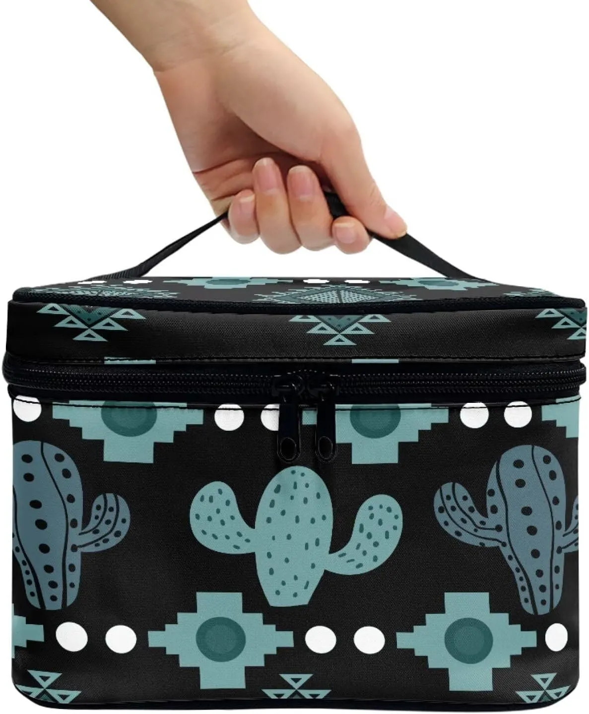 Cactus Cosmetic Makeup Bag for Women Girls Zipper Toiletry Storage Bag Large Capacity Brushes Organizer Case with Handle Easy to Clean for Weekend Getaways, Vacations