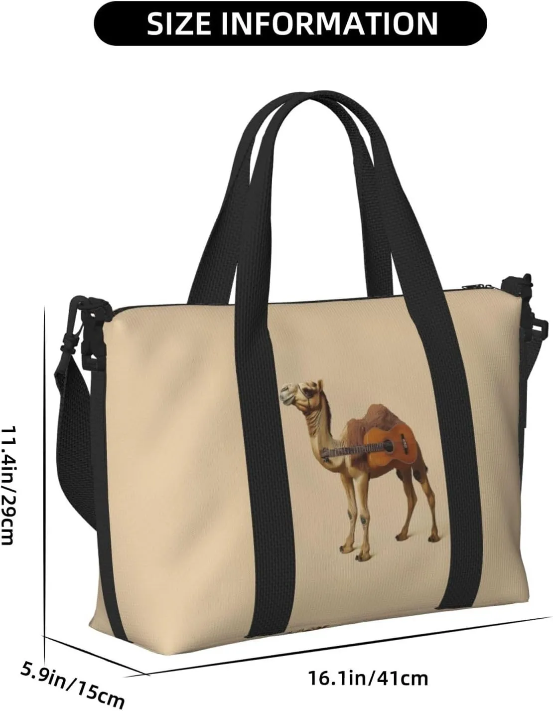 camel guitar funny print Travel Duffel Bag, Sports Tote Gym Bag, Swim Pool Bag Large Shoulder Tote Bag for Beach Weekender