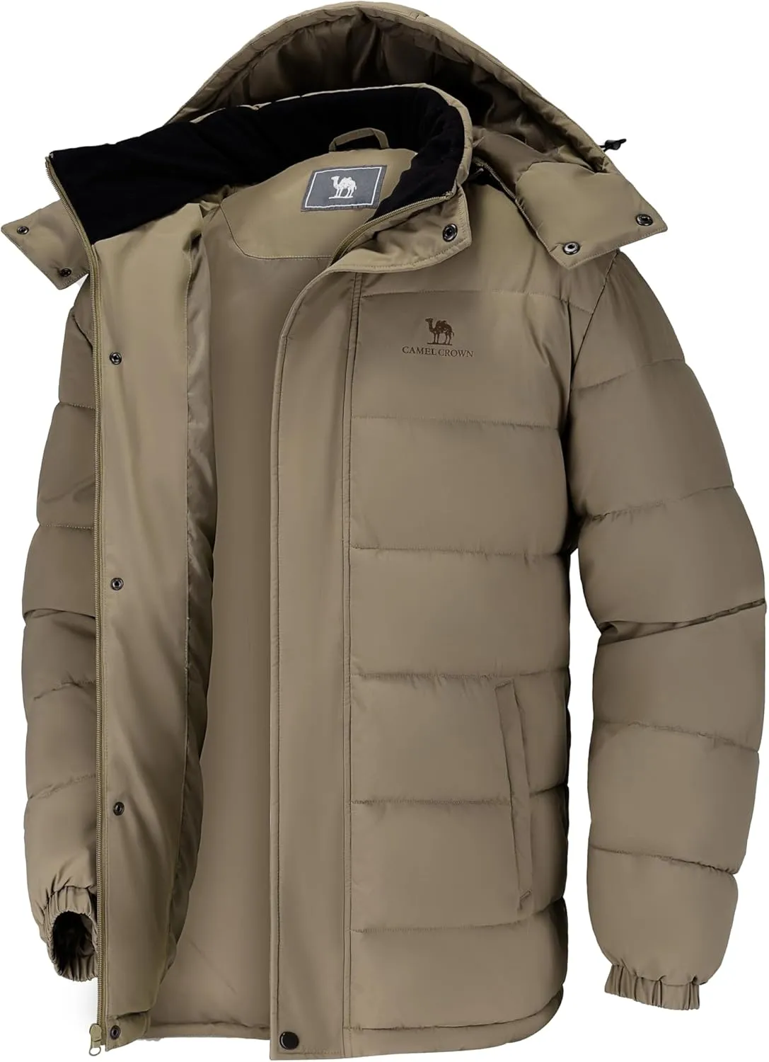 CAMELSPORTS Mens Winter Coats Warm Jacket with Detachable Hood Water-Repellent Windproof Parkas Casual Jackets