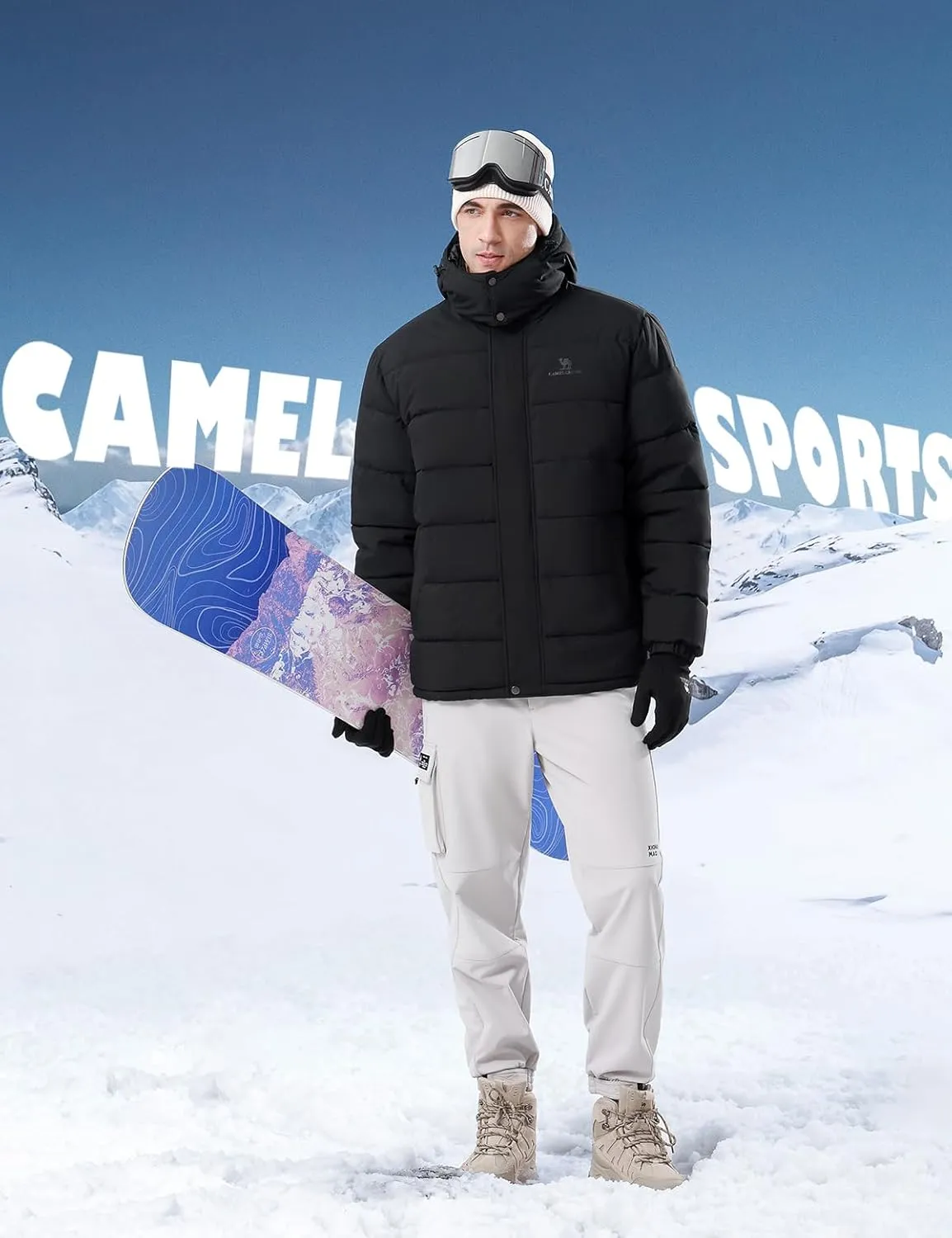 CAMELSPORTS Mens Winter Coats Warm Jacket with Detachable Hood Water-Repellent Windproof Parkas Casual Jackets