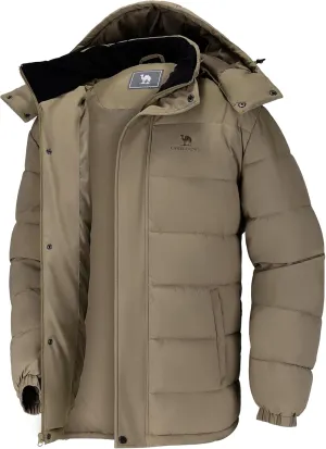 CAMELSPORTS Mens Winter Coats Warm Jacket with Detachable Hood Water-Repellent Windproof Parkas Casual Jackets