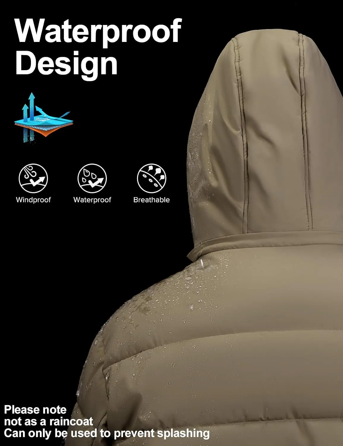 CAMELSPORTS Mens Winter Coats Warm Jacket with Detachable Hood Water-Repellent Windproof Parkas Casual Jackets