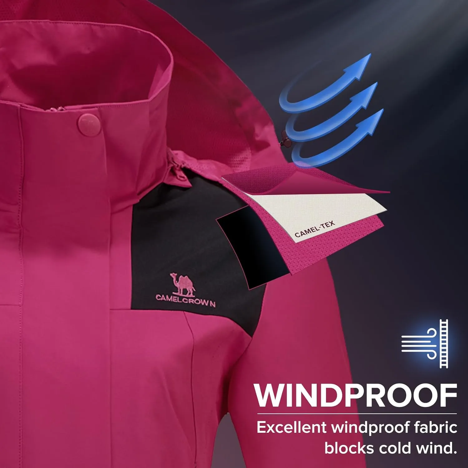 CAMELSPORTS Women's Rain Jacket Lightweight Windbreaker Hooded Raincoat Windproof Coat Shell for Outdoor Hiking