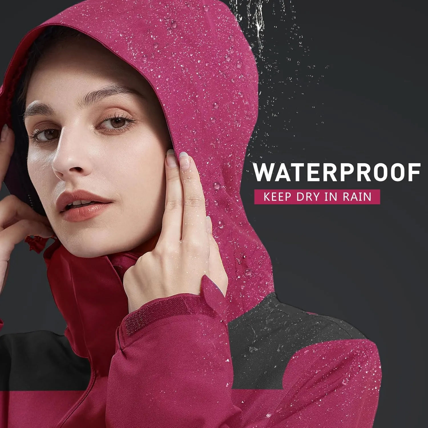 CAMELSPORTS Women's Rain Jacket Lightweight Windbreaker Hooded Raincoat Windproof Coat Shell for Outdoor Hiking