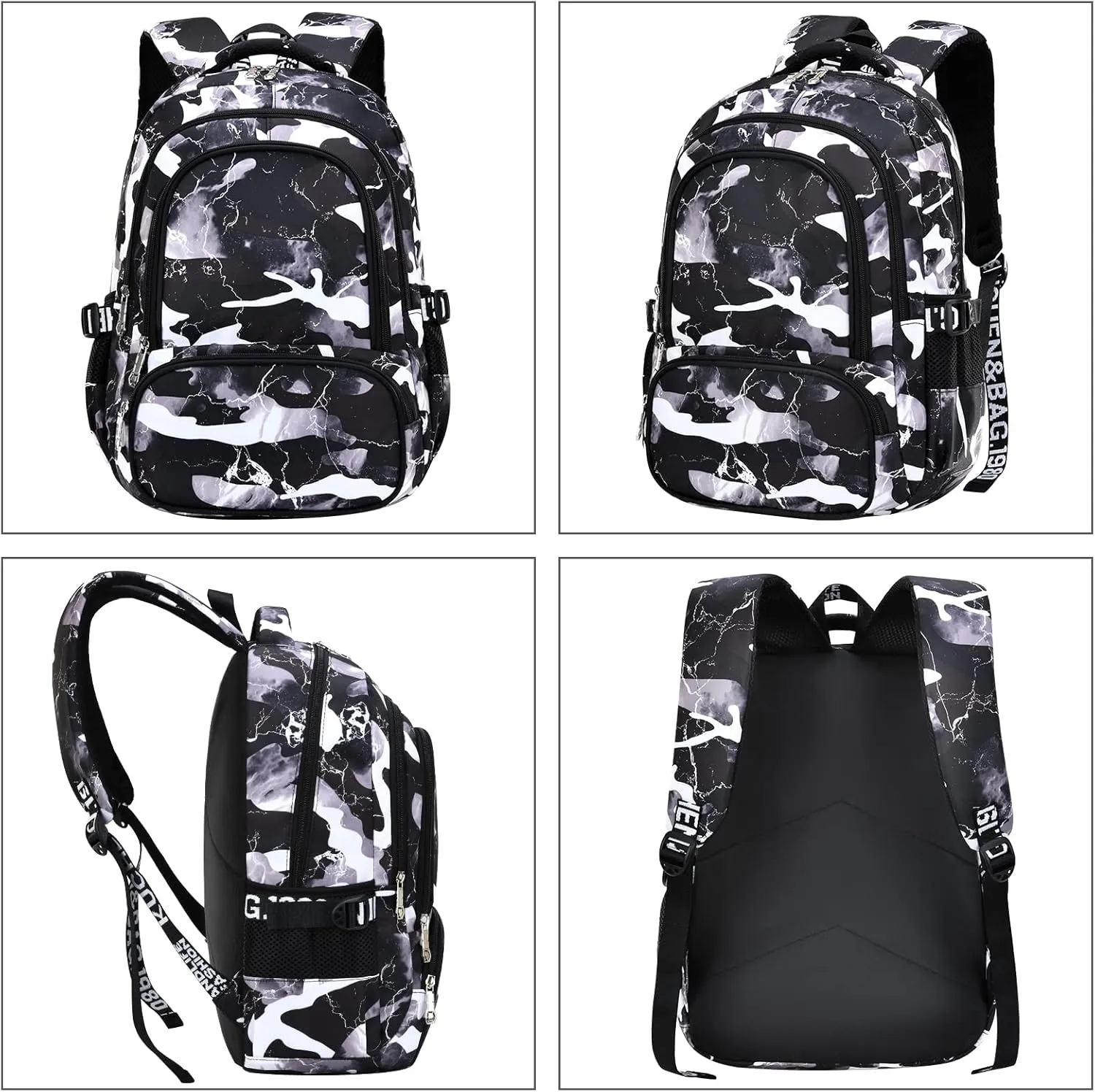 Camo Backpack for Kids, Lightweight Camo Backpack Elementary Middle School Backpack Water Repellent Bookbag (Camo Black)