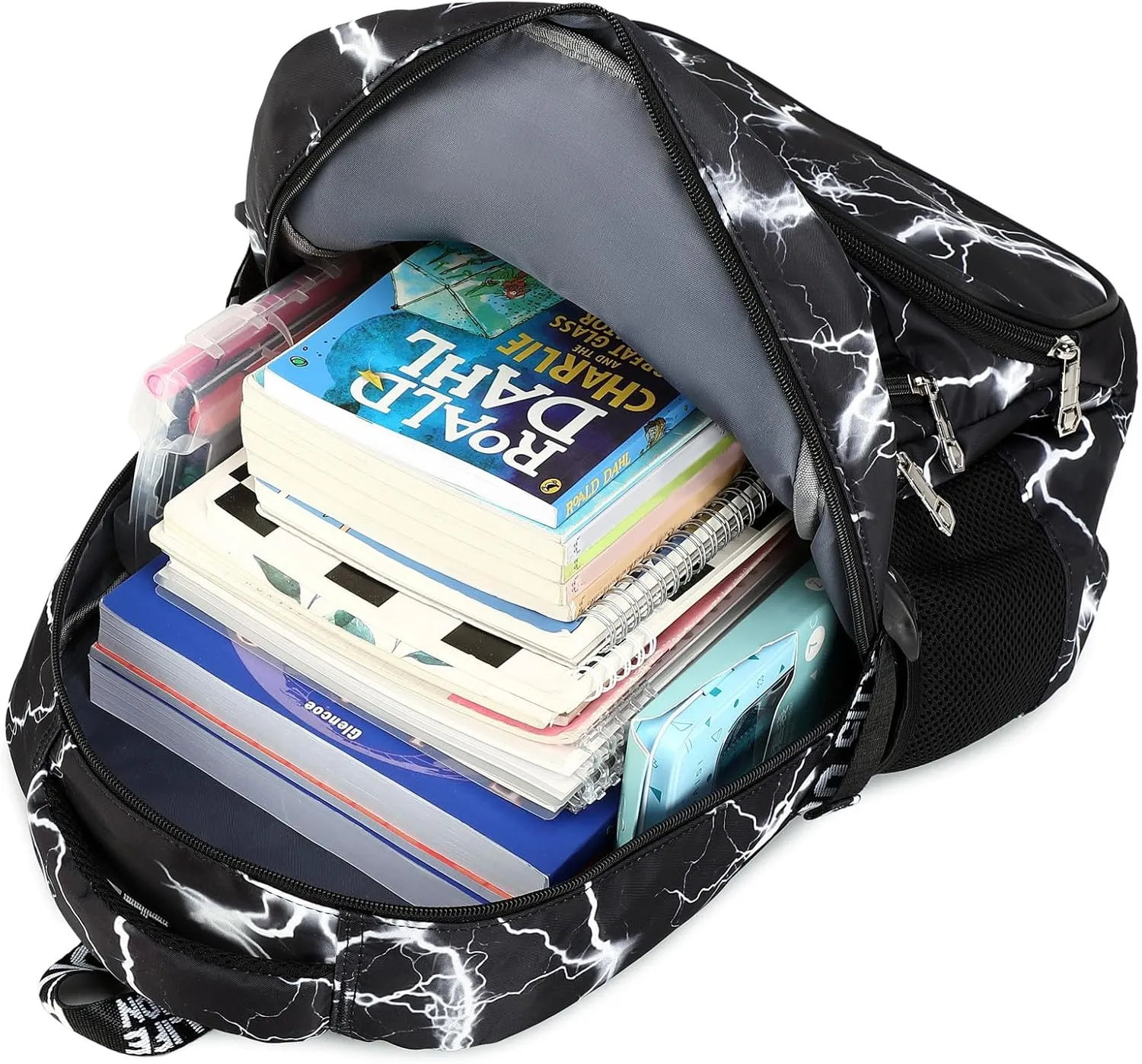 Camo Backpack for Kids, Lightweight Camo Backpack Elementary Middle School Backpack Water Repellent Bookbag (Lightning Black 2 in 1)