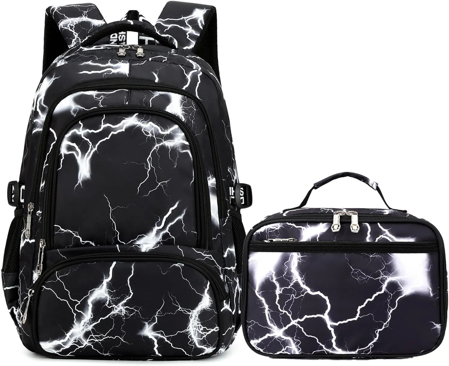 Camo Backpack for Kids, Lightweight Camo Backpack Elementary Middle School Backpack Water Repellent Bookbag (Lightning Black 2 in 1)