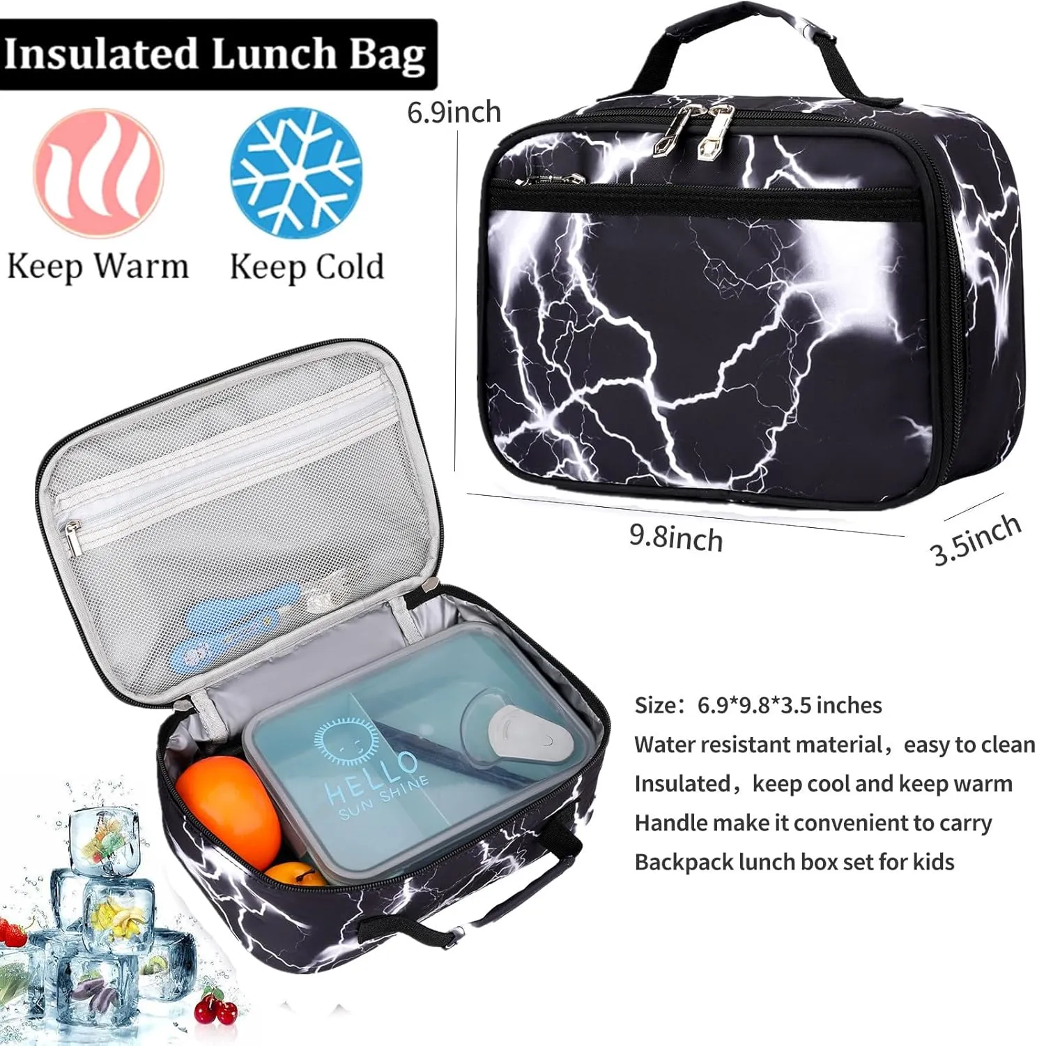 Camo Backpack for Kids, Lightweight Camo Backpack Elementary Middle School Backpack Water Repellent Bookbag (Lightning Black 2 in 1)