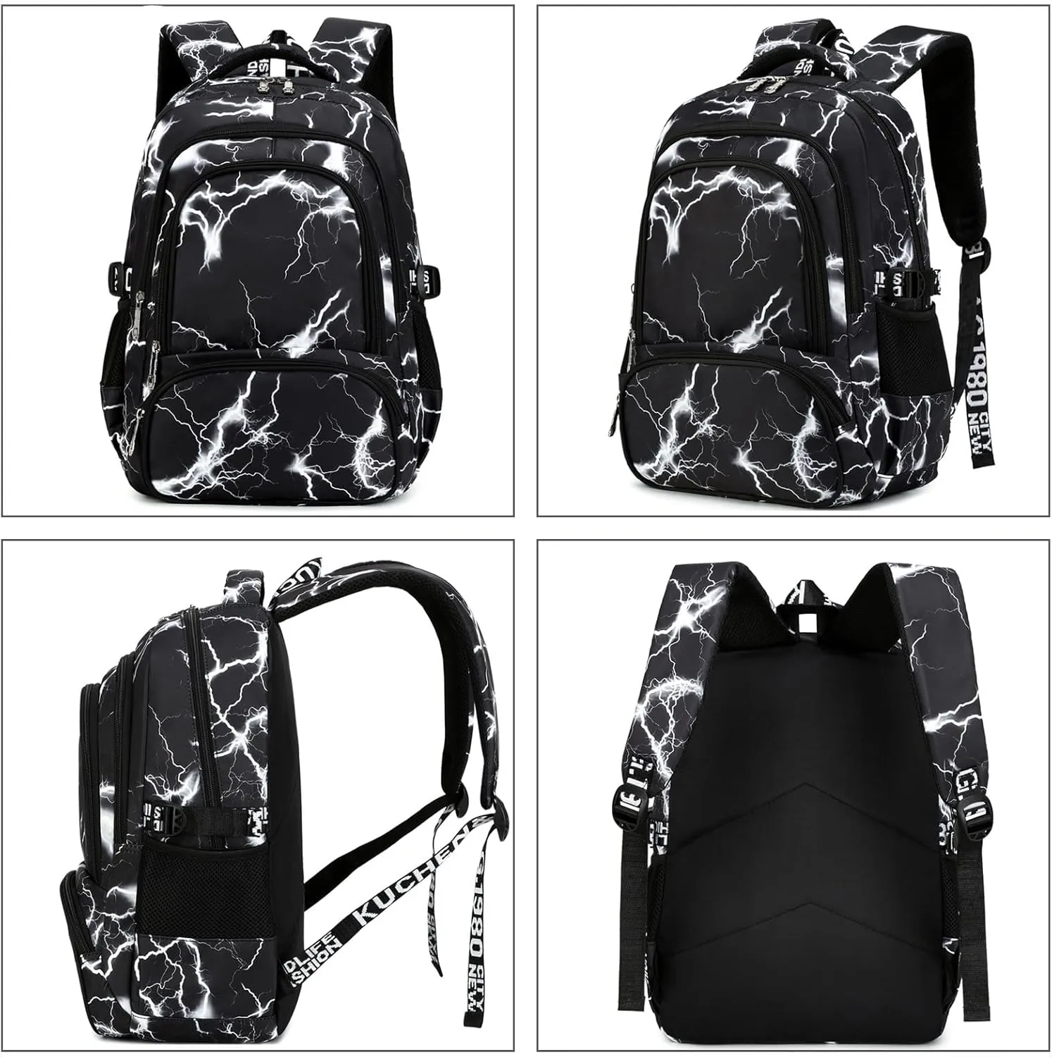 Camo Backpack for Kids, Lightweight Camo Backpack Elementary Middle School Backpack Water Repellent Bookbag (Lightning Black 2 in 1)
