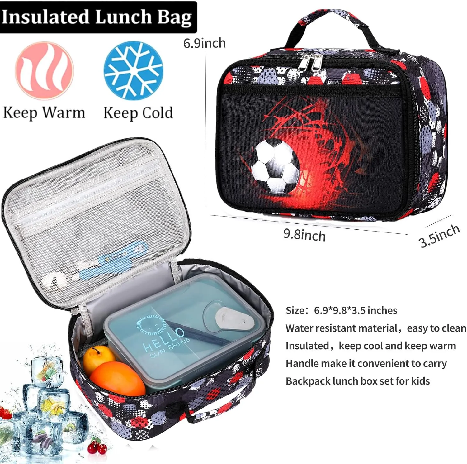 Camo Backpack for Kids, Lightweight Camo Backpack Elementary Middle School Backpack Water Repellent Bookbag (Soccer Red 2 in 1)