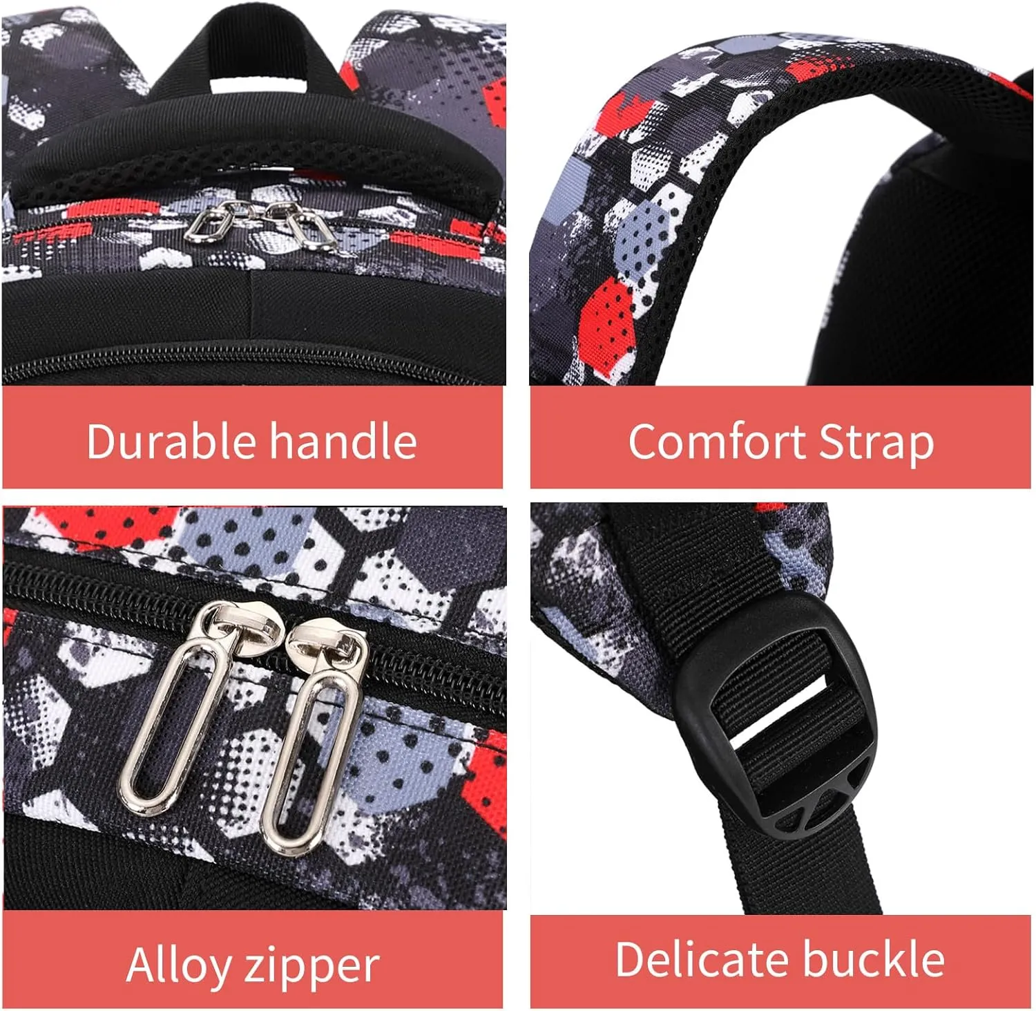 Camo Backpack for Kids, Lightweight Camo Backpack Elementary Middle School Backpack Water Repellent Bookbag (Soccer Red 2 in 1)