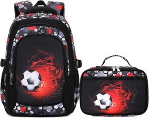 Camo Backpack for Kids, Lightweight Camo Backpack Elementary Middle School Backpack Water Repellent Bookbag (Soccer Red 2 in 1)