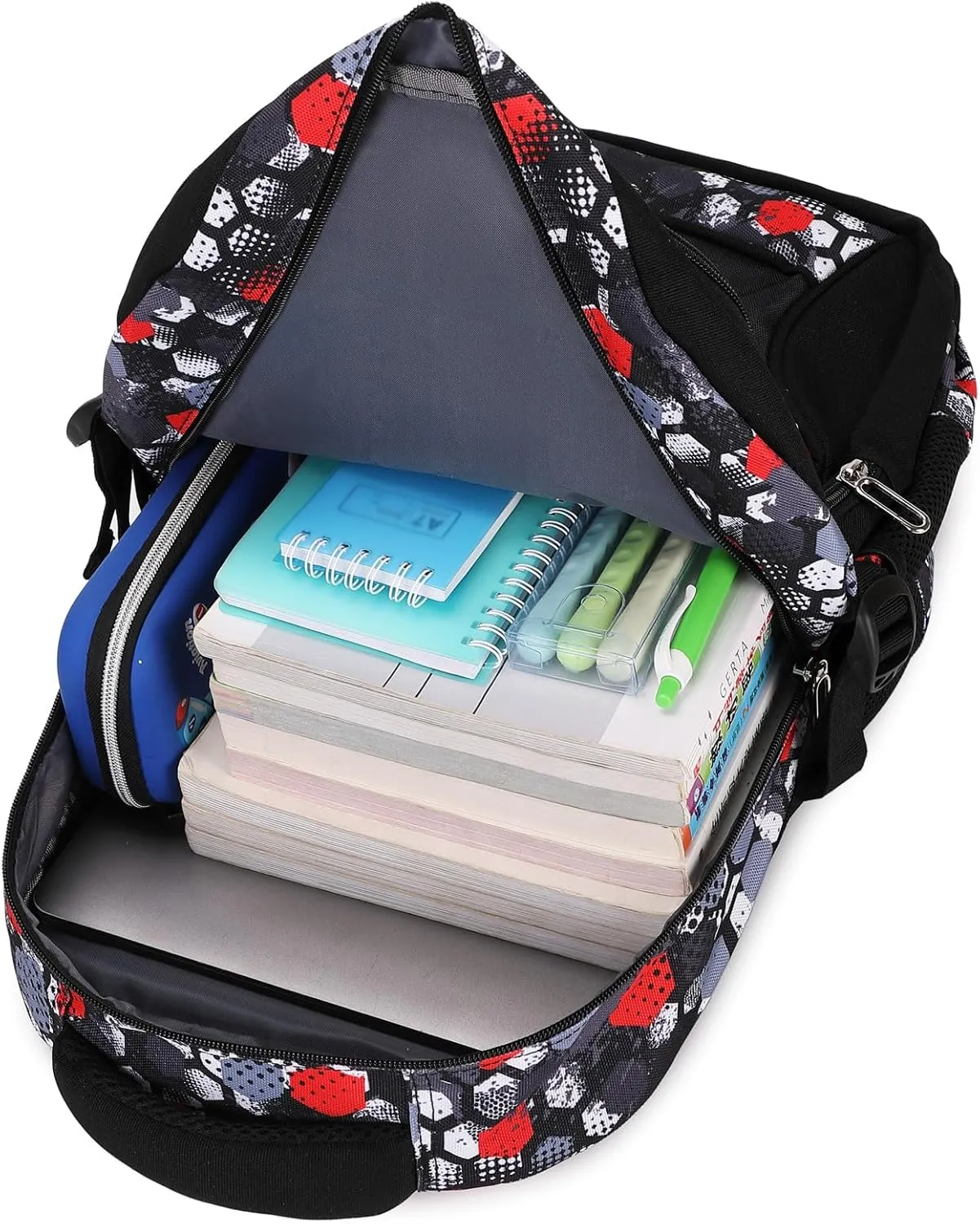 Camo Backpack for Kids, Lightweight Camo Backpack Elementary Middle School Backpack Water Repellent Bookbag (Soccer Red 2 in 1)