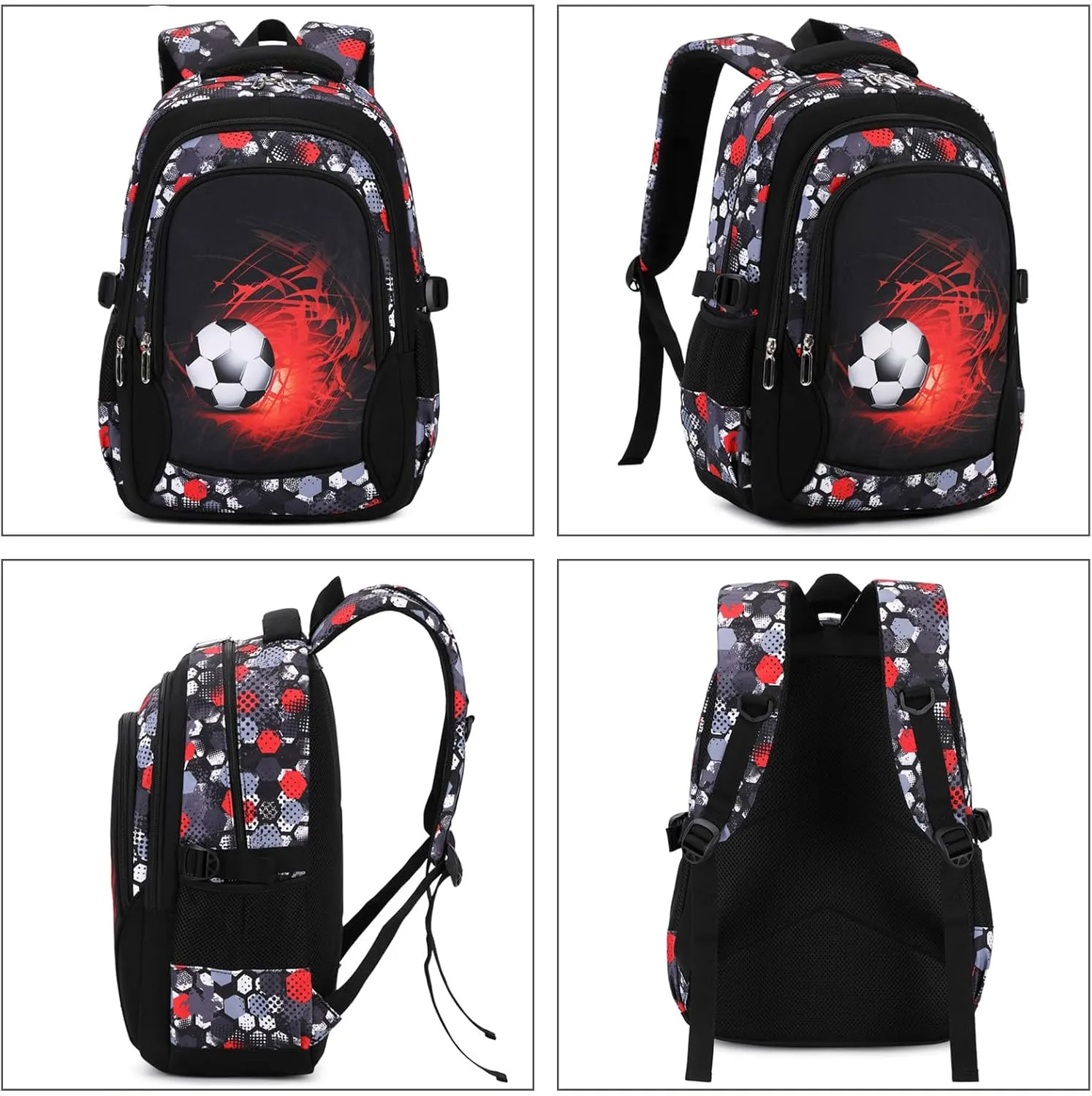Camo Backpack for Kids, Lightweight Camo Backpack Elementary Middle School Backpack Water Repellent Bookbag (Soccer Red 2 in 1)