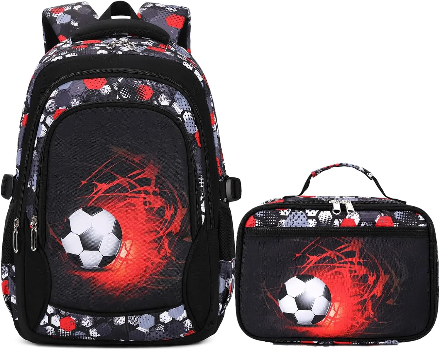 Camo Backpack for Kids, Lightweight Camo Backpack Elementary Middle School Backpack Water Repellent Bookbag (Soccer Red 2 in 1)