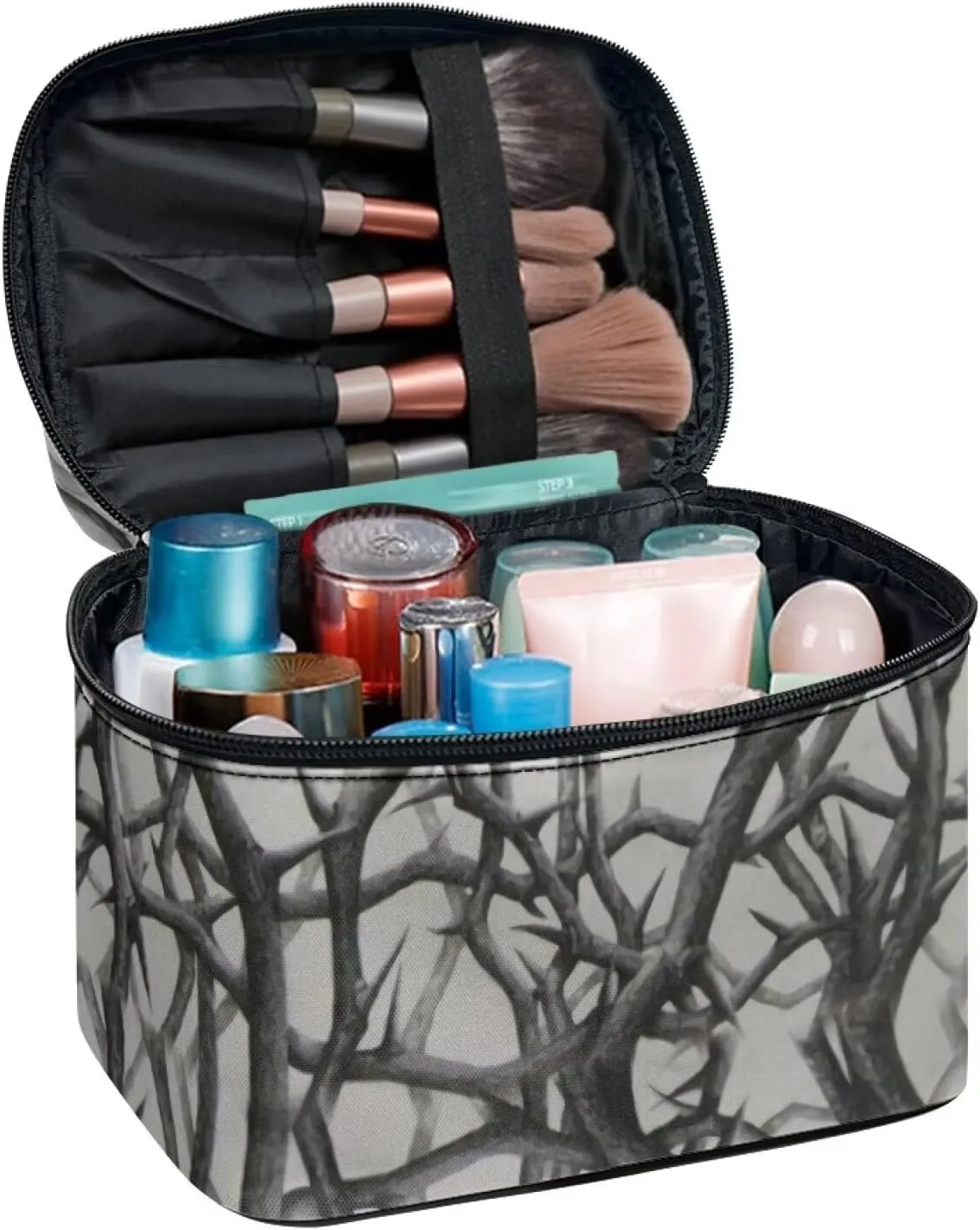 Camo Cosmetic Bag for Women Girls Zipper Toiletries Accessories BrushesPortable Brushes Case with Handle Easy to Clean for Weekend Getaways, Vacations, Weekender