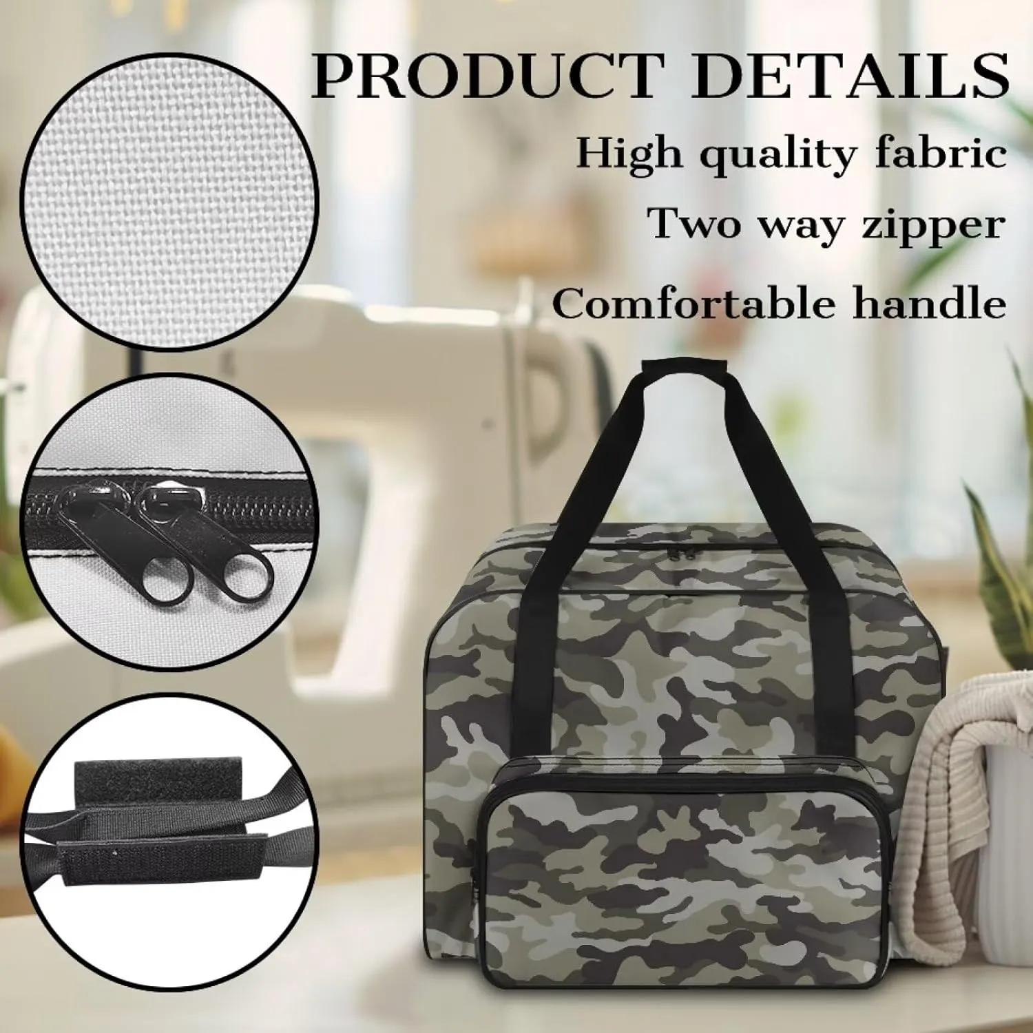 Camouflage Sewing Machine Carrying Case Tote Bag, Padded Storage Cover Carrying Case with Pockets and Handles, Suitable for Most Standard Sewing Machine