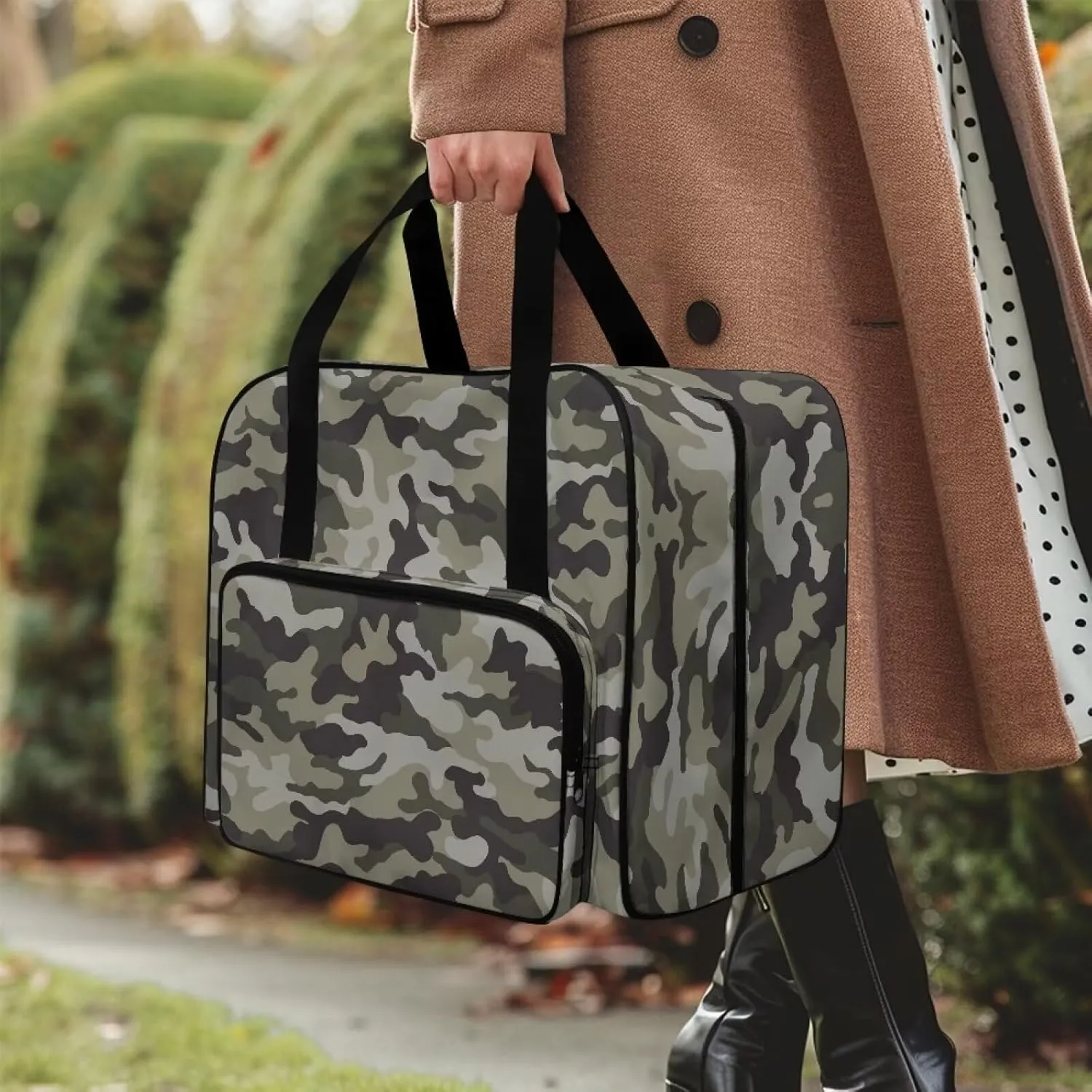 Camouflage Sewing Machine Carrying Case Tote Bag, Padded Storage Cover Carrying Case with Pockets and Handles, Suitable for Most Standard Sewing Machine