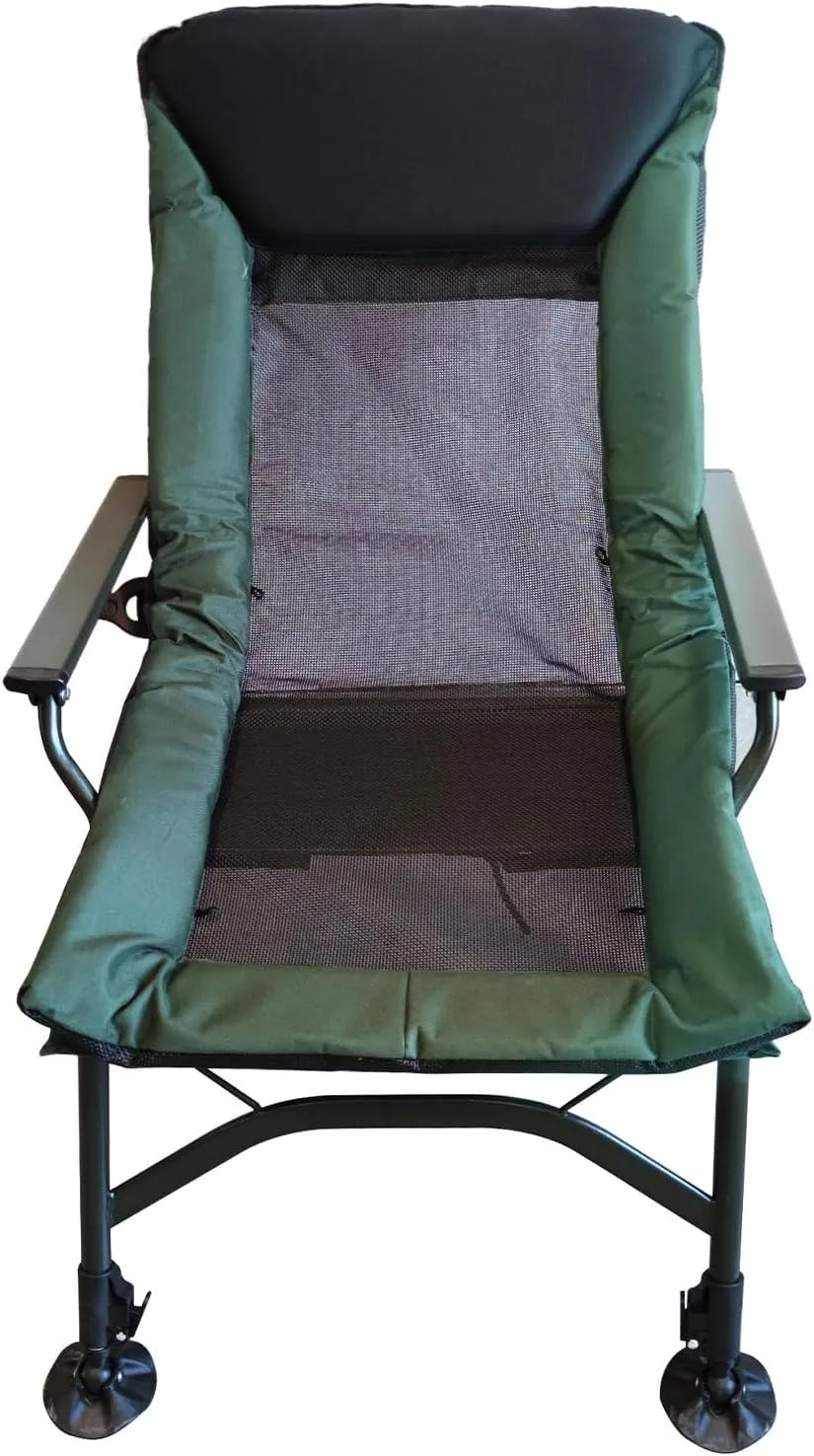Camping Lounge Chair, Portable Folding Reclining Camping Lounge Chair with Adjustable Backrest, Lightweight & Durable for Indoor & Outdoor Use, Beach, Hiking, Fishing (Green Black)