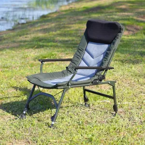 Camping Lounge Chair, Portable Folding Reclining Camping Lounge Chair with Adjustable Backrest, Lightweight & Durable for Indoor & Outdoor Use, Beach, Hiking, Fishing (Style A：Black Grey,Green)