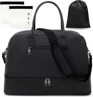 CAMTOP Weekender Bags for Women Travel Carry On Tote Bag with Shoe Compartment Overnight Bag for Airplanes, Travel Duffel Bag，Hospital Bag for Women Labor Delivery (A-Black)