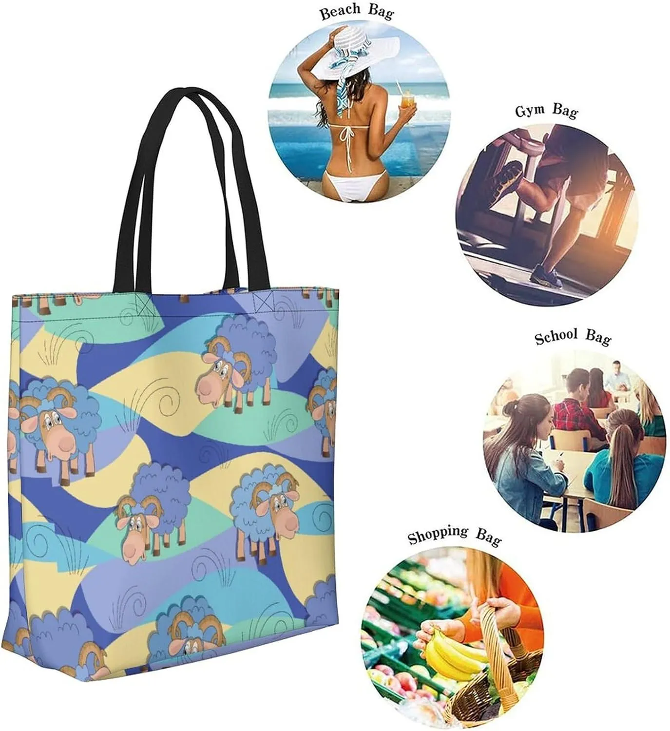 Canvas Tote Bag Large Casual Shoulder Bag for Women Handbag Reusable Beach Shopping Gym Picnic Travel Grocery Bag