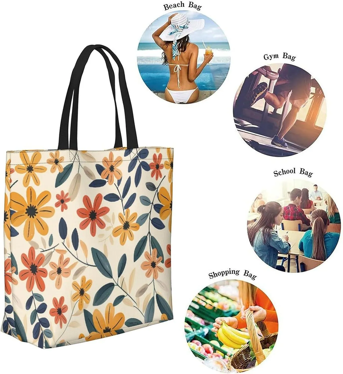 Canvas Tote Bag Large Women Casual Shoulder Bag Handbag Reusable Beach Shopping Grocery Bag For Outdoors