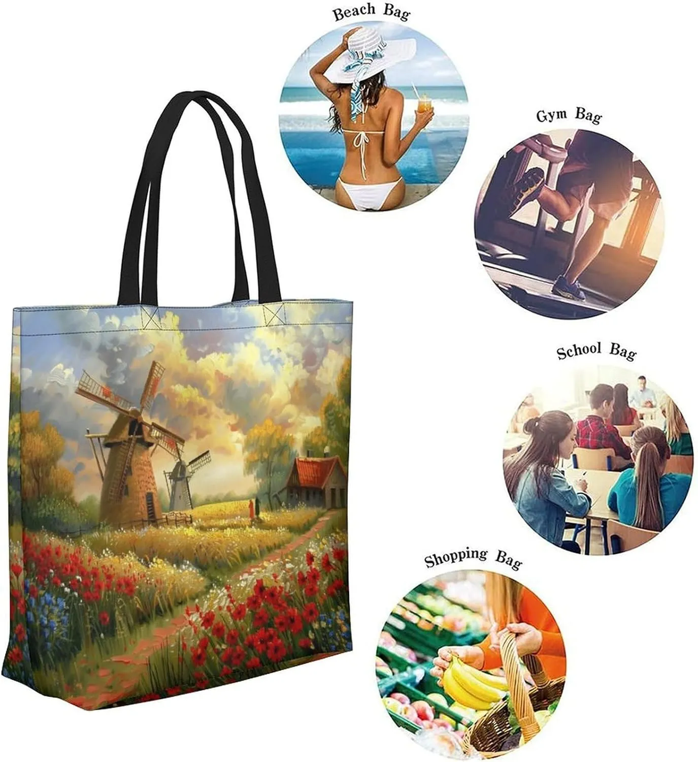 Canvas Tote Bag Large Women Casual Shoulder Bag Handbag Reusable Beach Shopping Grocery Bag For Outdoors