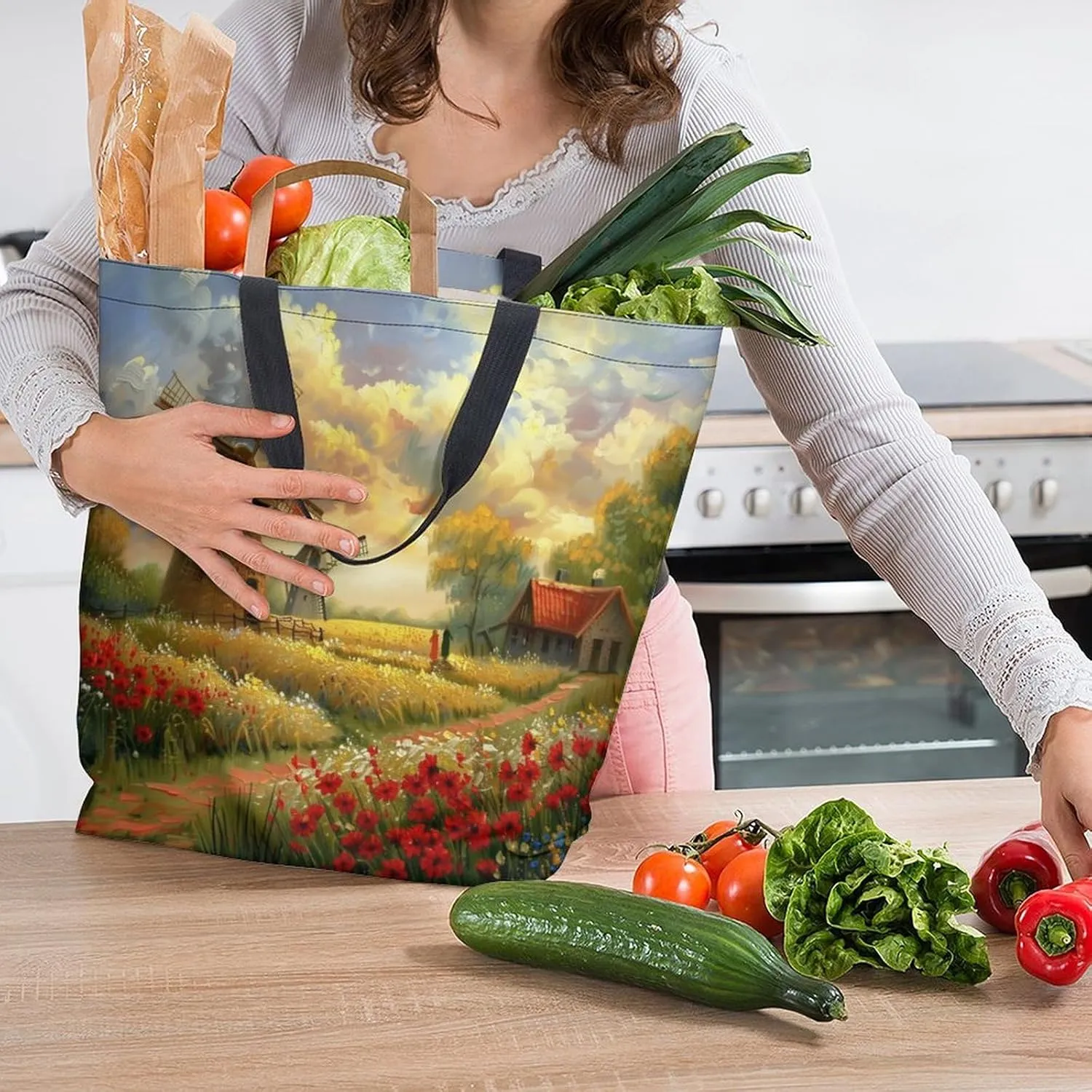Canvas Tote Bag Large Women Casual Shoulder Bag Handbag Reusable Beach Shopping Grocery Bag For Outdoors