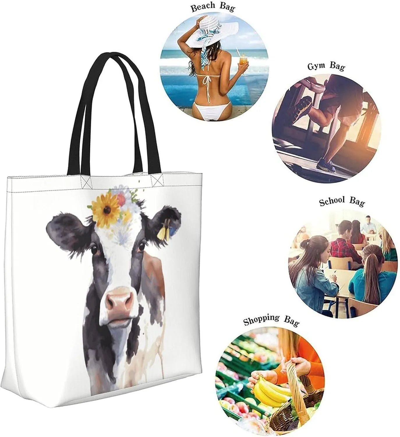Canvas Tote Bag Large Women Casual Shoulder Bag Handbag Reusable Beach Shopping Grocery Bag For Outdoors