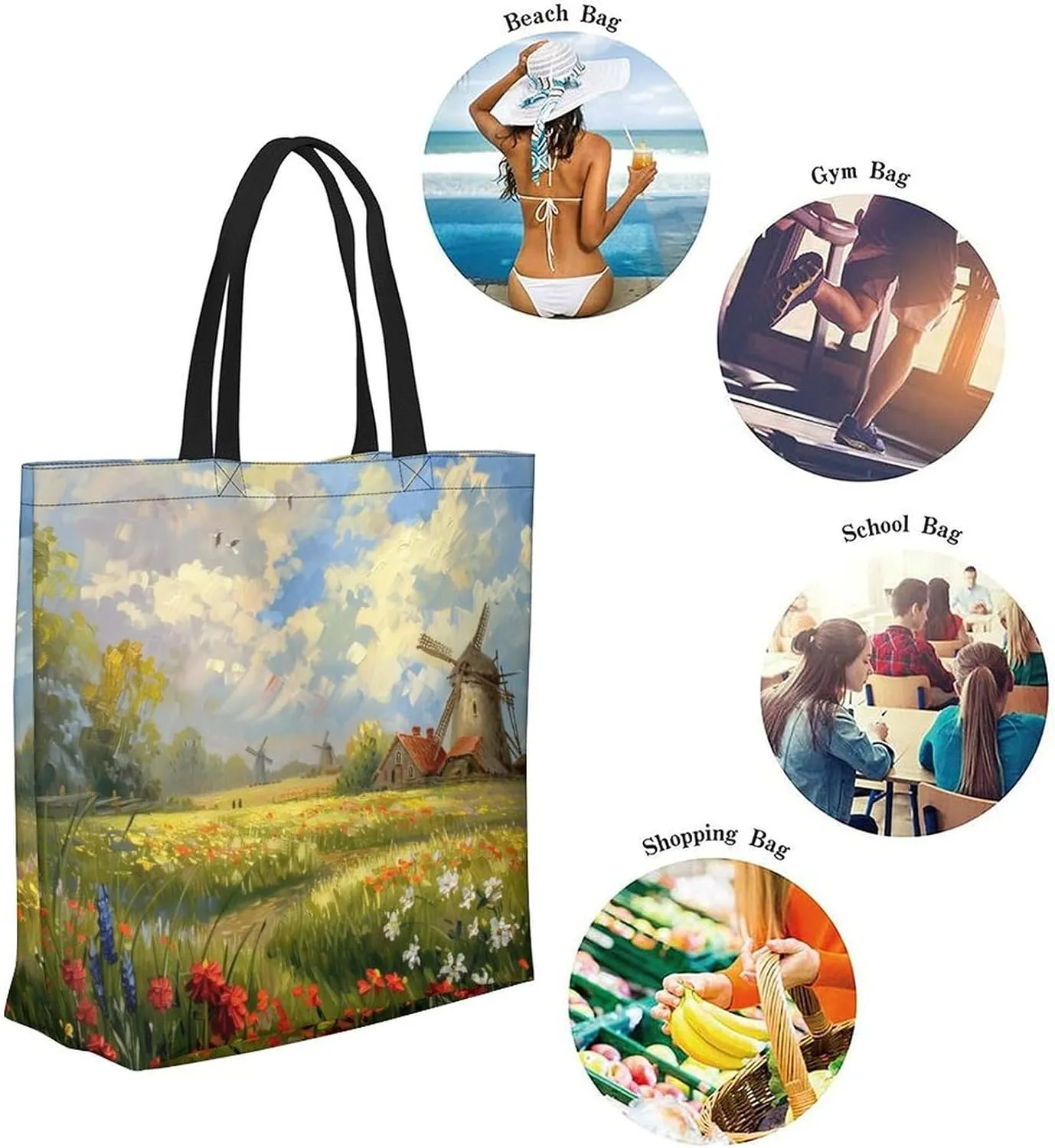 Canvas Tote Bag Large Women Casual Shoulder Bag Handbag Reusable Beach Shopping Grocery Bag For Outdoors