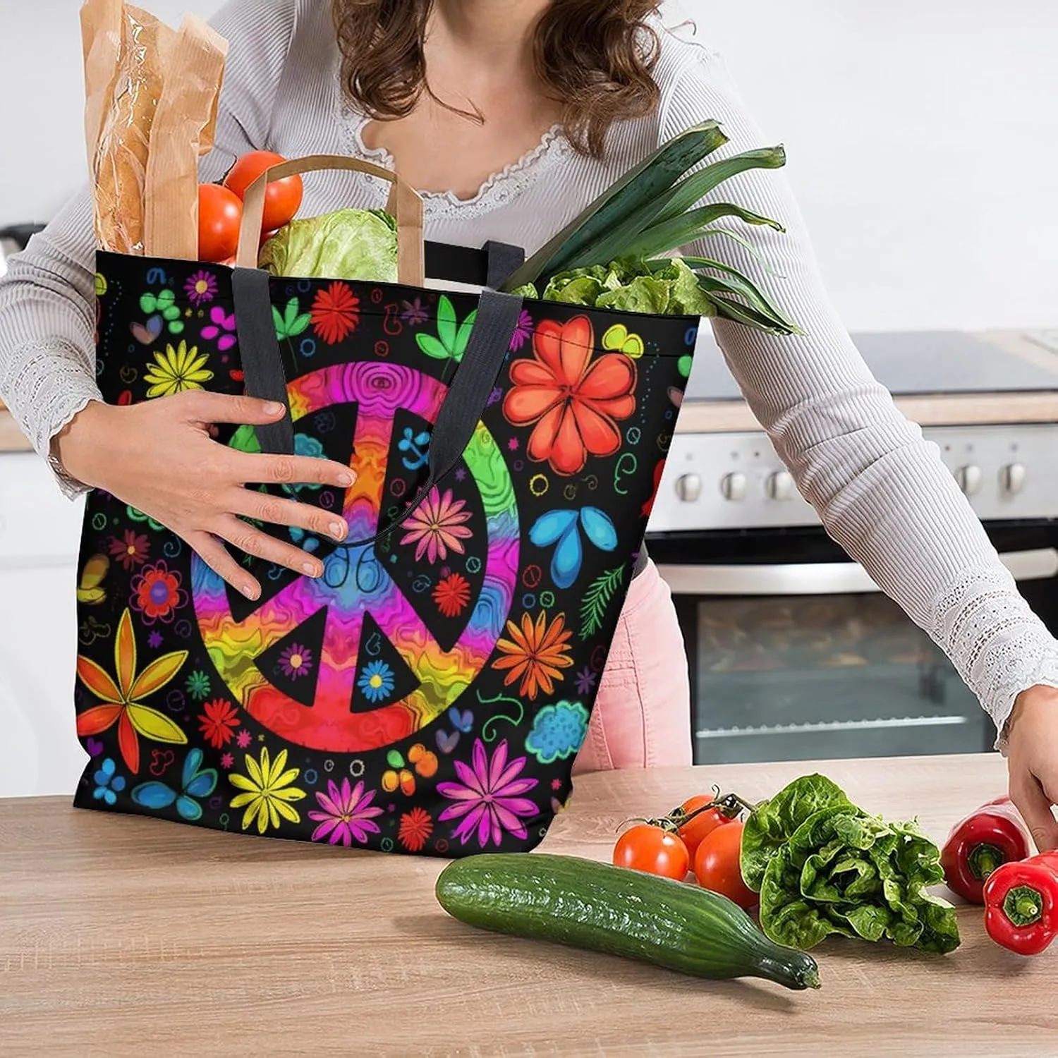 Canvas Tote Bag - Large Women's Casual Shoulder Handbag - Reusable Beach & Shopping Grocery Bag for Outdoors