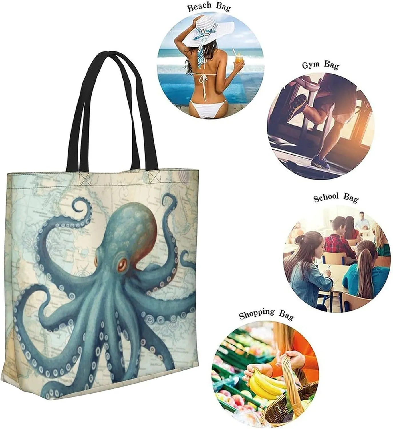 Canvas Tote Bag - Large Women's Casual Shoulder Handbag - Reusable Beach & Shopping Grocery Bag for Outdoors
