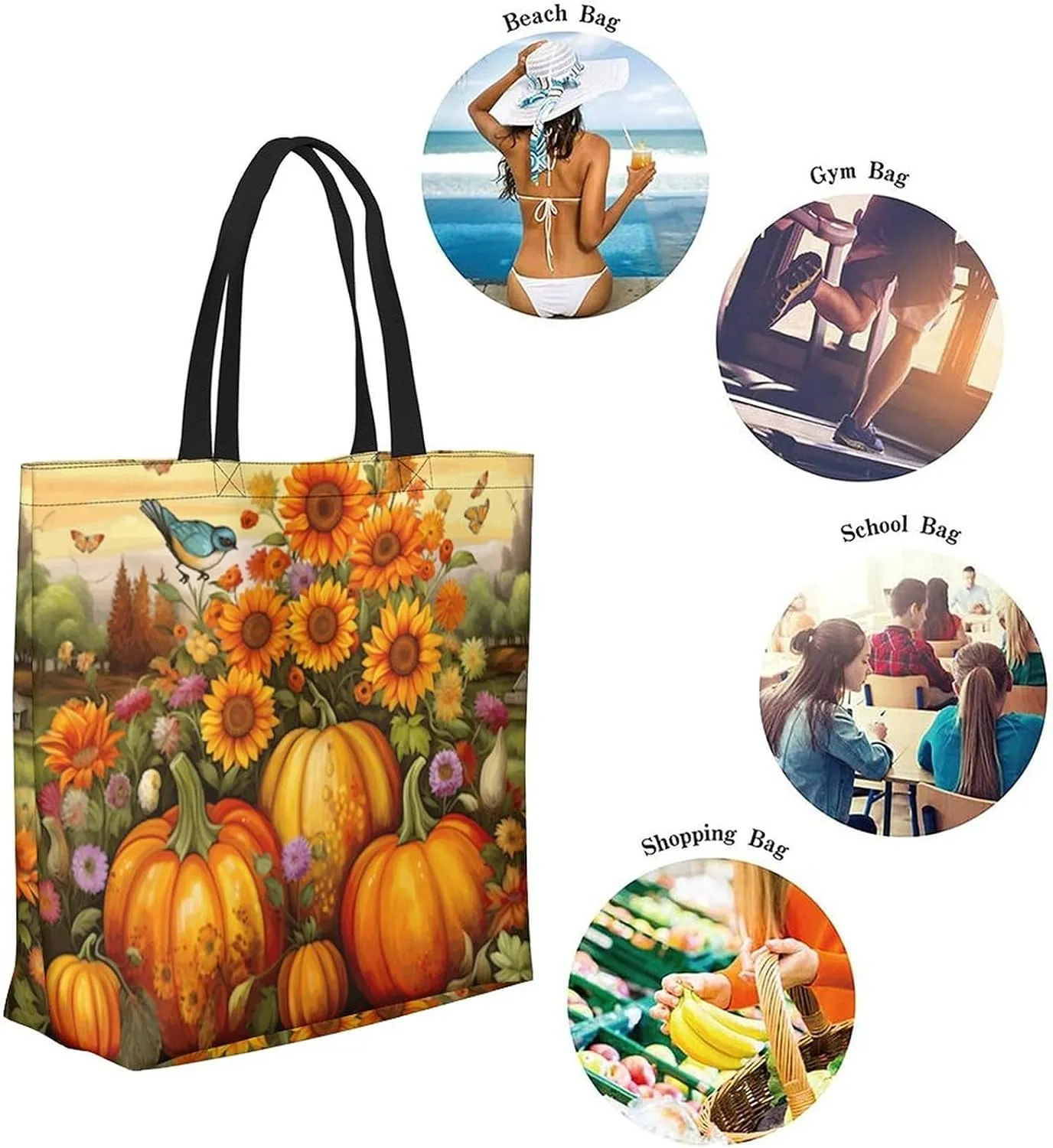 Canvas Tote Bag - Large Women's Casual Shoulder Handbag - Reusable Beach Shopping Grocery Bag for Outdoors