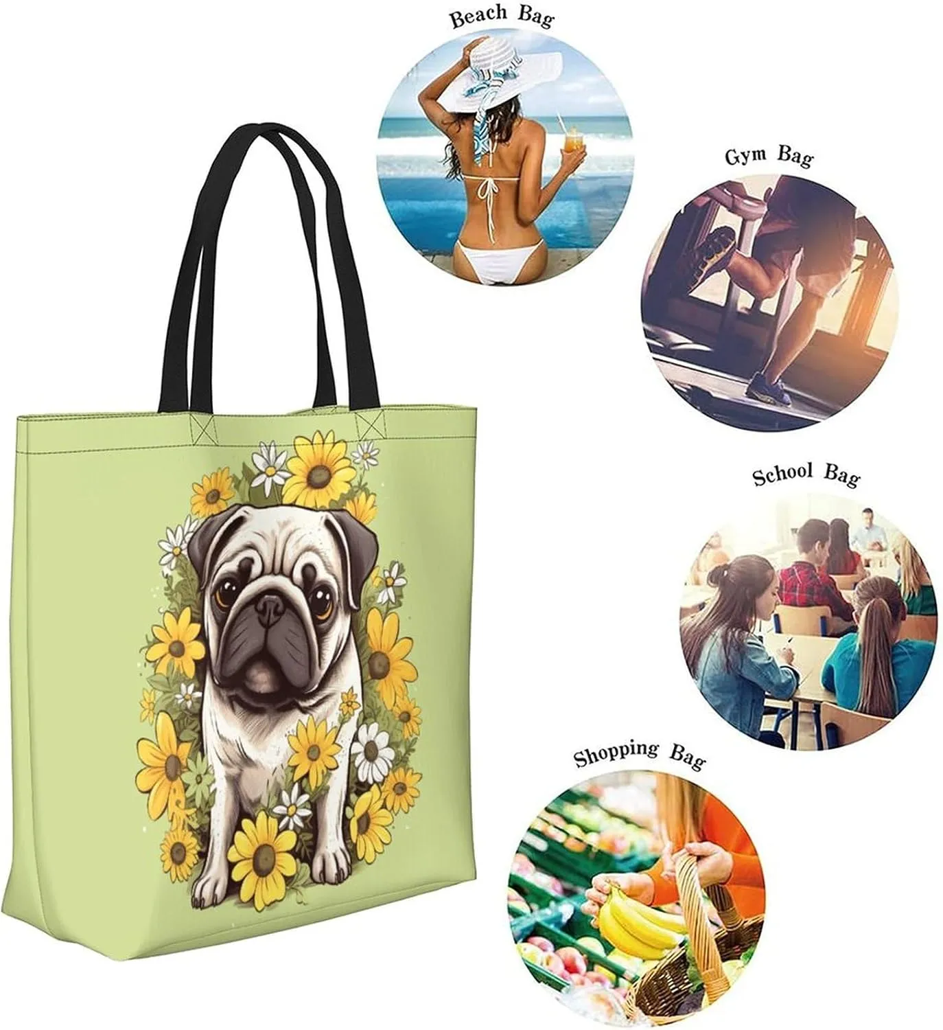 Canvas Tote Bag - Large Women's Casual Shoulder Handbag - Reusable Beach Shopping Grocery Bag for Outdoors
