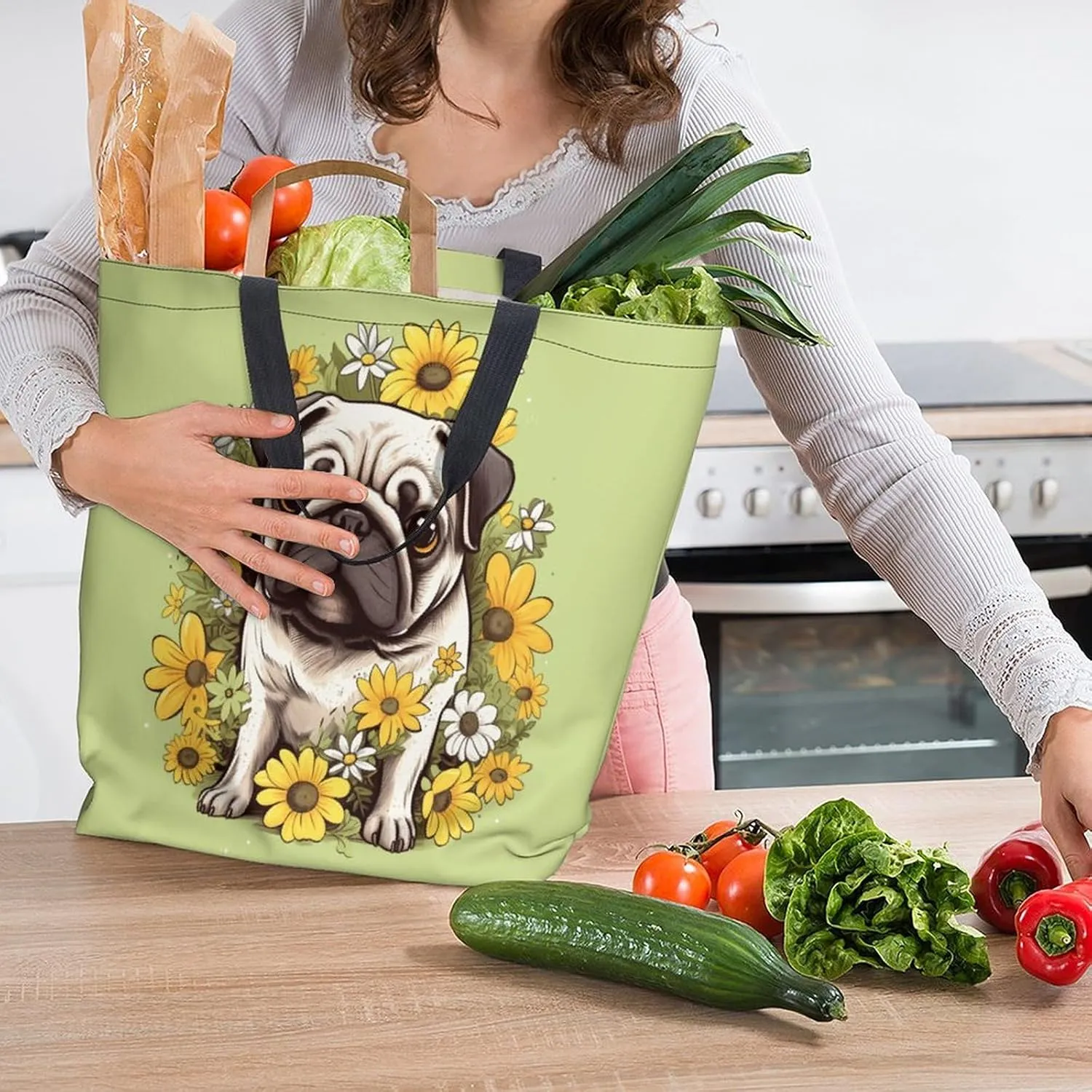 Canvas Tote Bag - Large Women's Casual Shoulder Handbag - Reusable Beach Shopping Grocery Bag for Outdoors