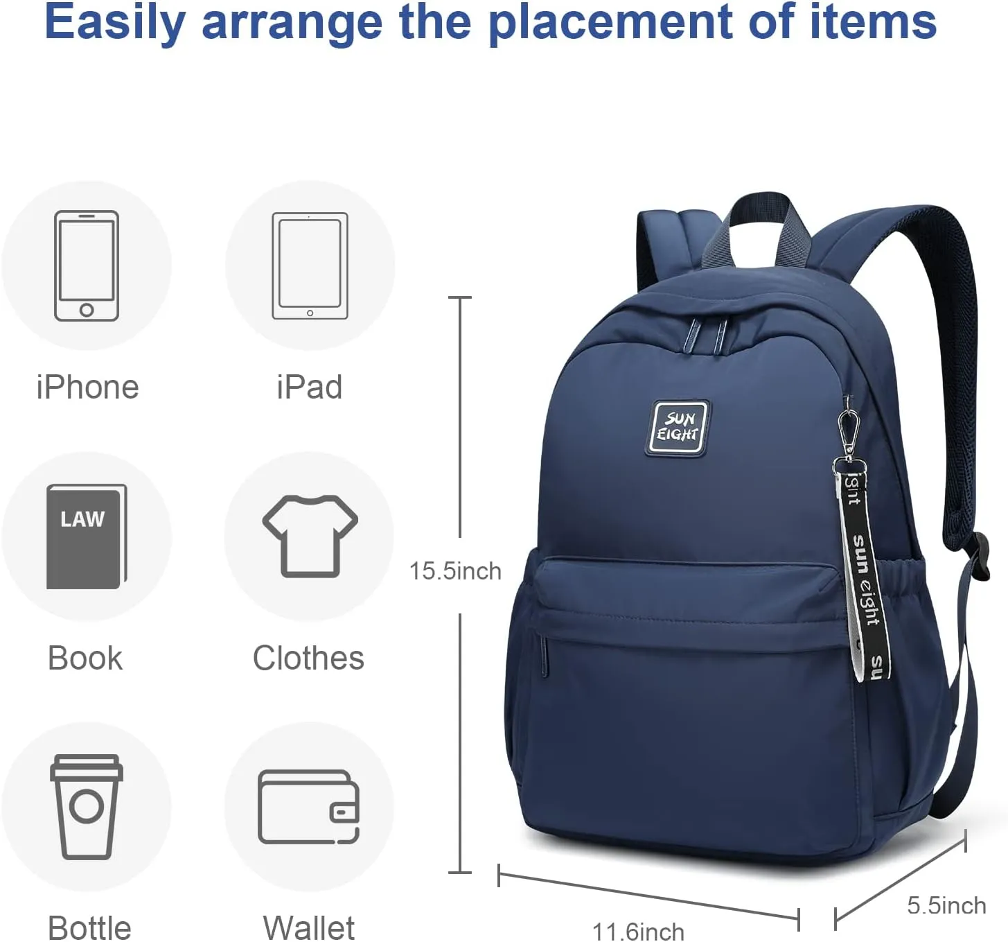 Caran·Y Kids Backpack 26L Waterproof School Bag for Girls & Boys Ages 3-13 - Lightweight Durable Backpack with 15 Pockets,Ergonomic Design for Elementary/Middle School,Travel & Daily Use (Navy Blue)