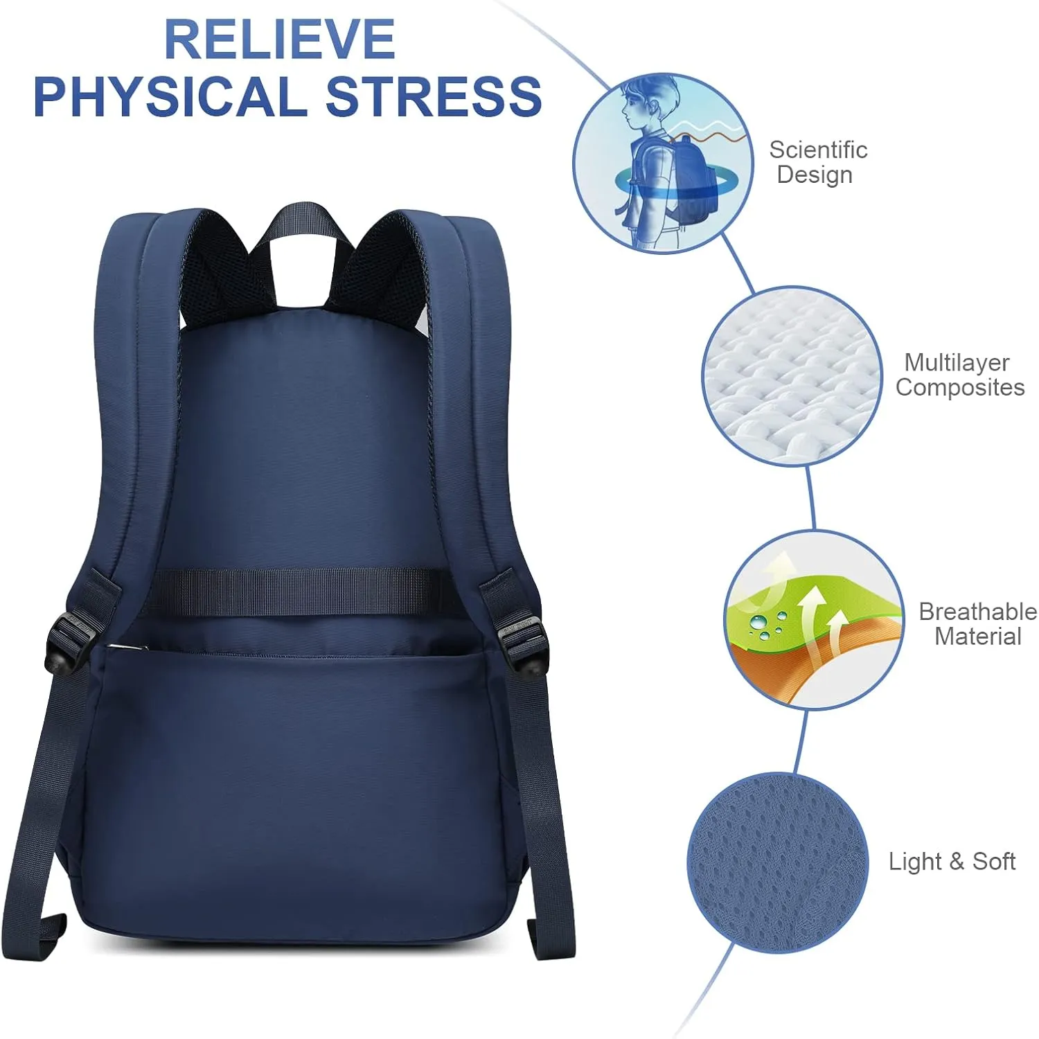 Caran·Y Kids Backpack 26L Waterproof School Bag for Girls & Boys Ages 3-13 - Lightweight Durable Backpack with 15 Pockets,Ergonomic Design for Elementary/Middle School,Travel & Daily Use (Navy Blue)
