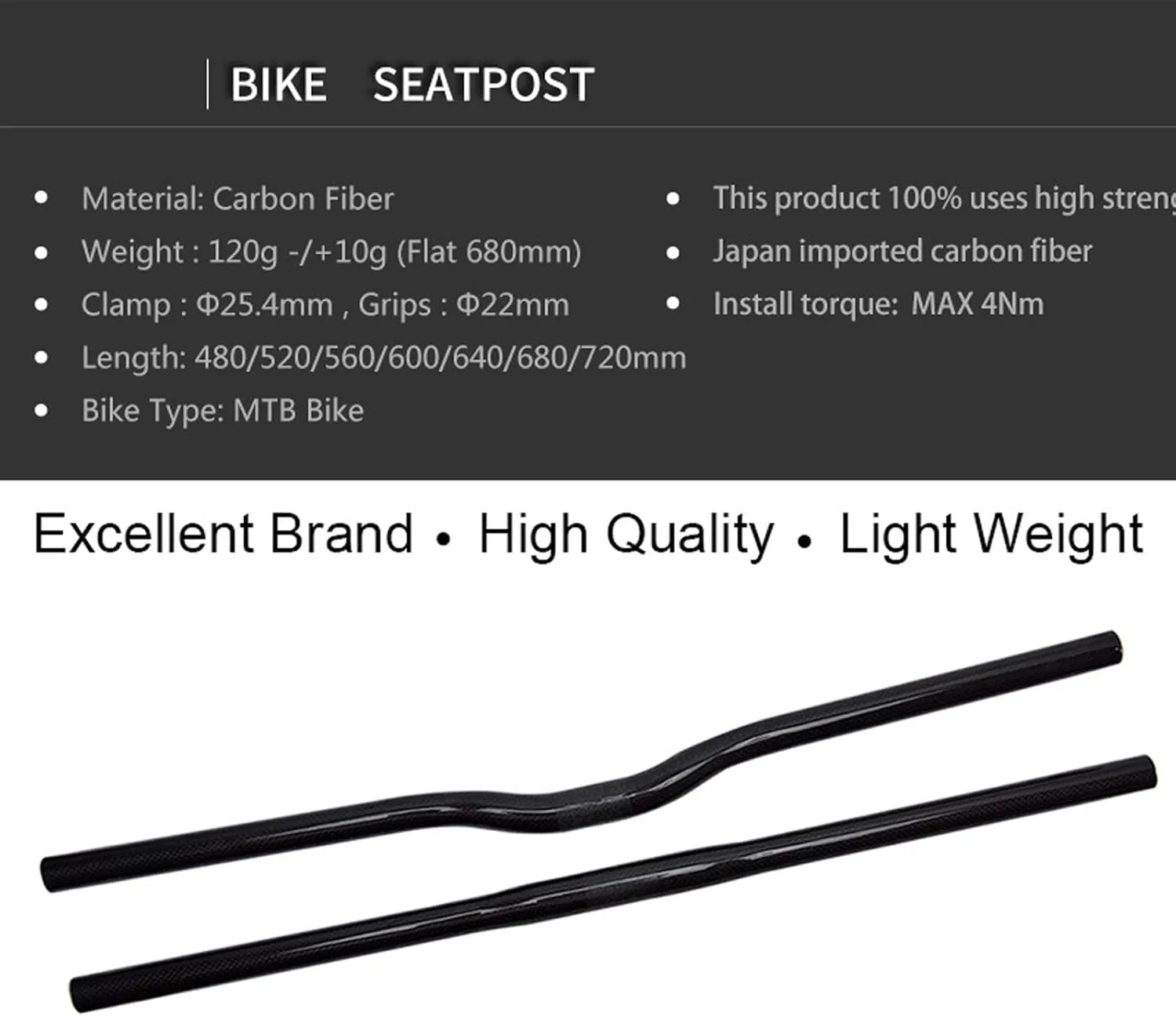 Carbon Mountain Bike Handlebars, Multiple Sizes, Anti-Shock, Easy Install for Mountain, Road, and Off-Road Bikes for Outdoor Sports Cycling (Straight handle, 25.4 * 420MM)