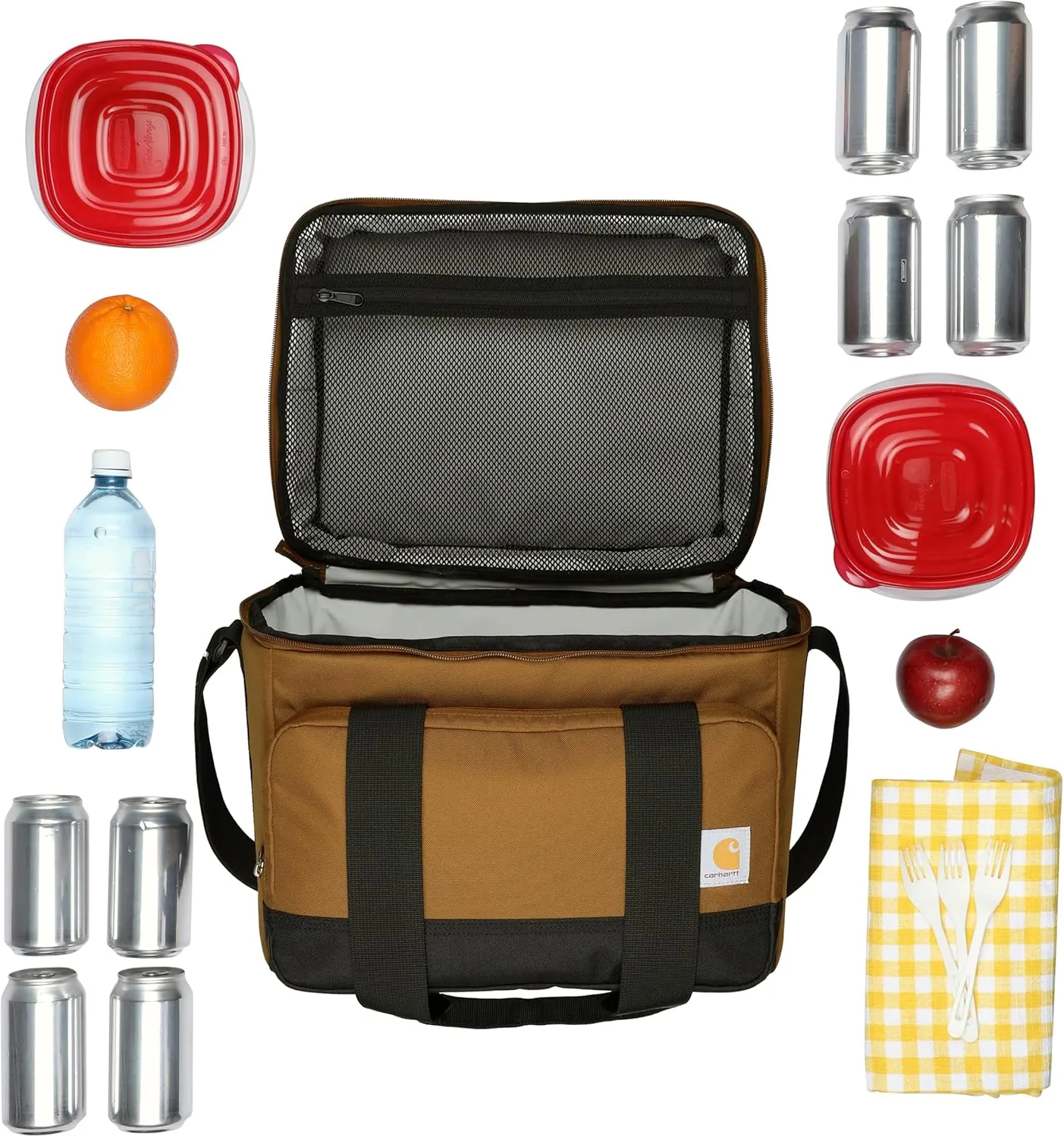 Carhartt Insulated Two Compartment Cooler, Durable Water Repellent Material W/Front Zippered Pocket for Camping, Beach & Travel